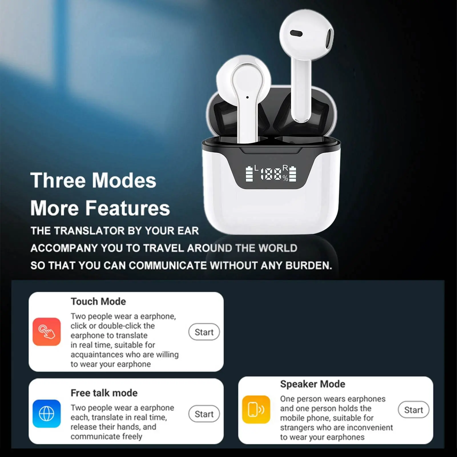 Wireless Translator Device Language Translator Earbuds Bluetooth Support 144 Languages Translation Wireless Translator Earphone