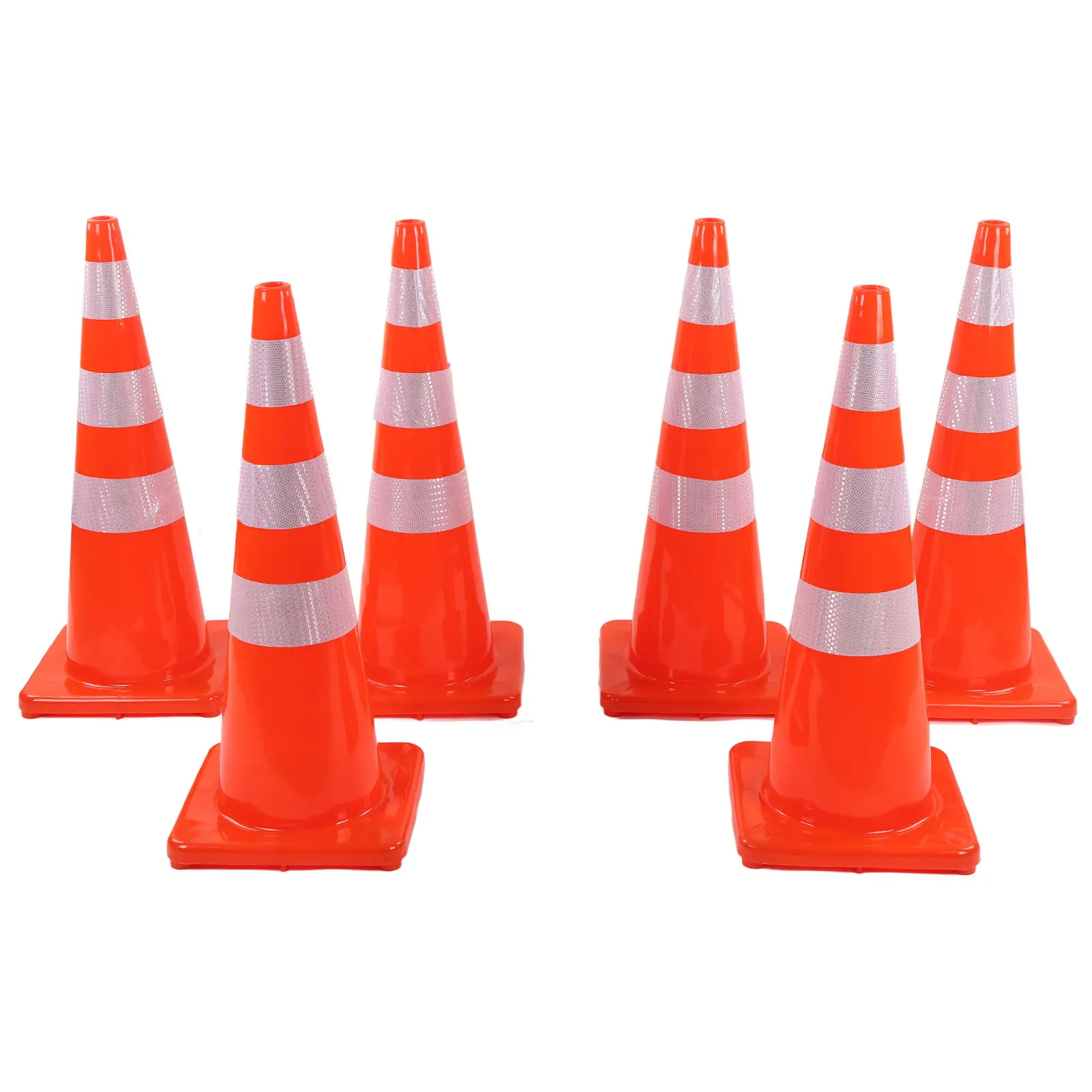 6Pcs Traffic Cones Weather Resistant Reflective Square Base Road Cones for Parking Lot Camping Red