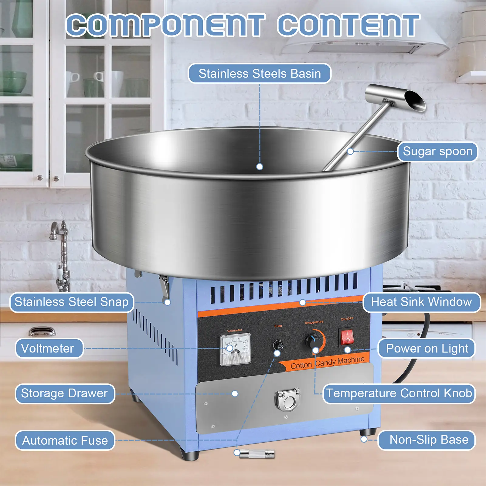 Electric Cotton Candy Machine Candy Floss Maker Commercial Cotton Candy Machine with Stainless Steel Bowl and Sugar Scoop