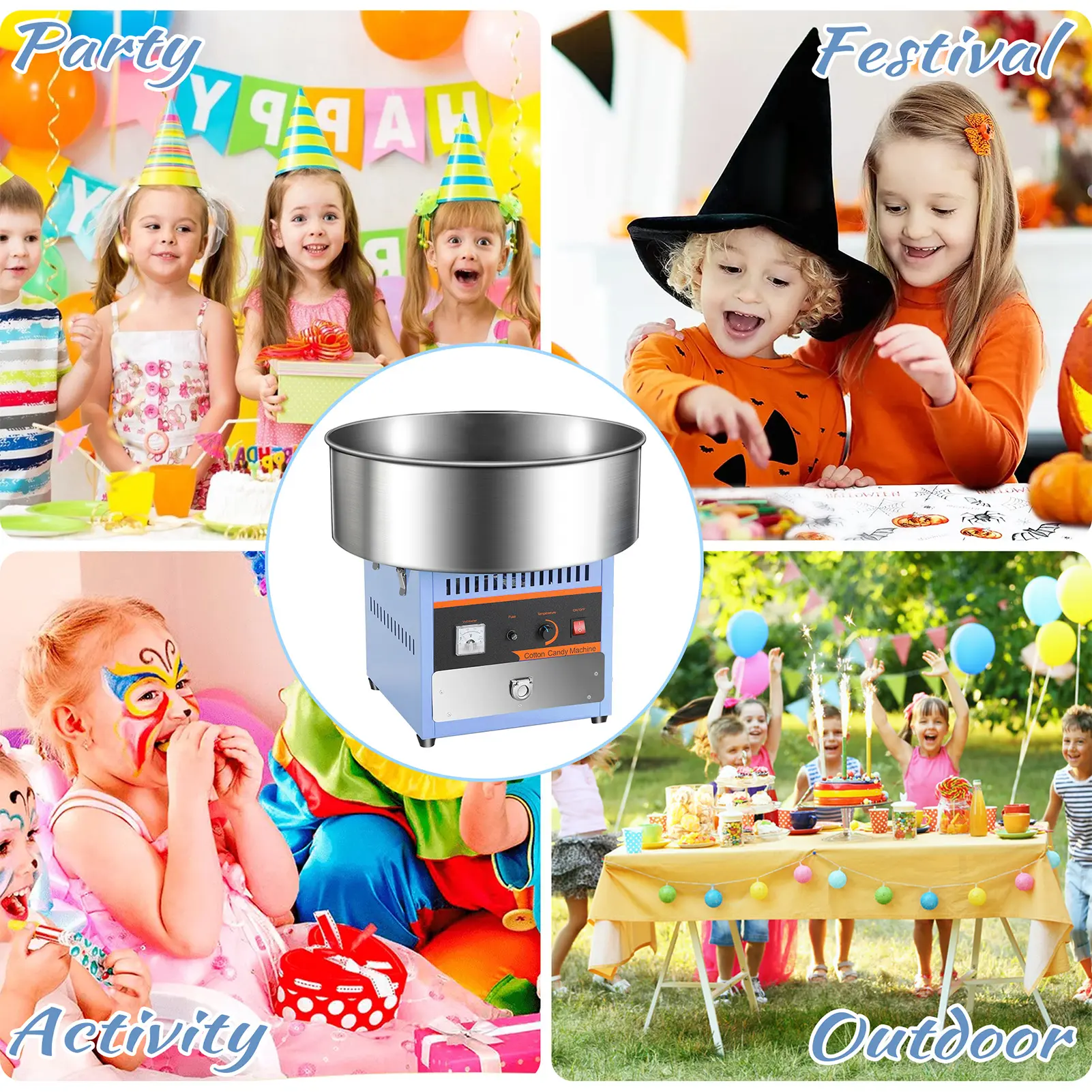 Electric Cotton Candy Machine Candy Floss Maker Commercial Cotton Candy Machine with Stainless Steel Bowl and Sugar Scoop
