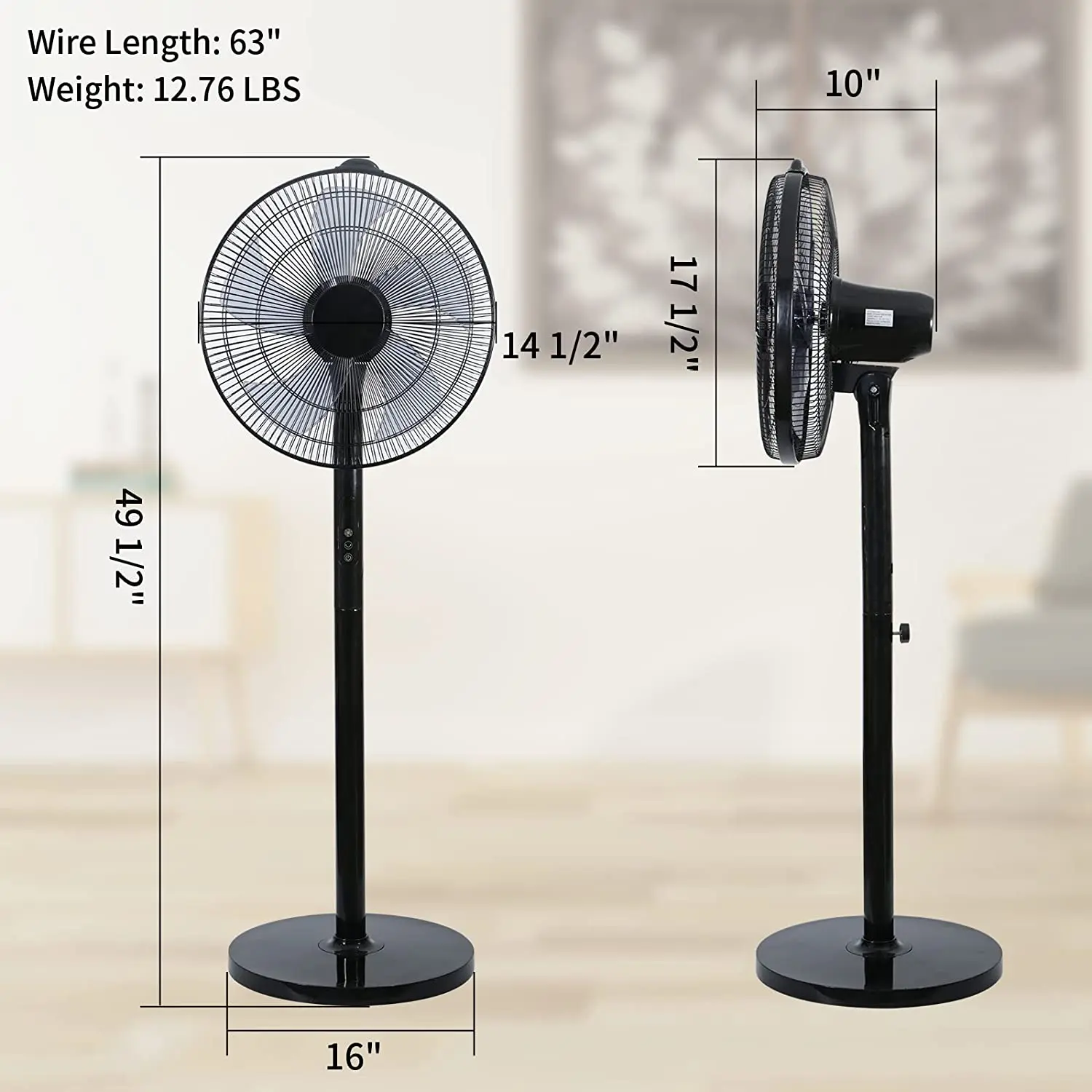 Simple Deluxe 14.5" Adjustable 12 Levels Speed Pedestal Stand Fan with Remote Control for Indoor, Home, Office and College Dorm