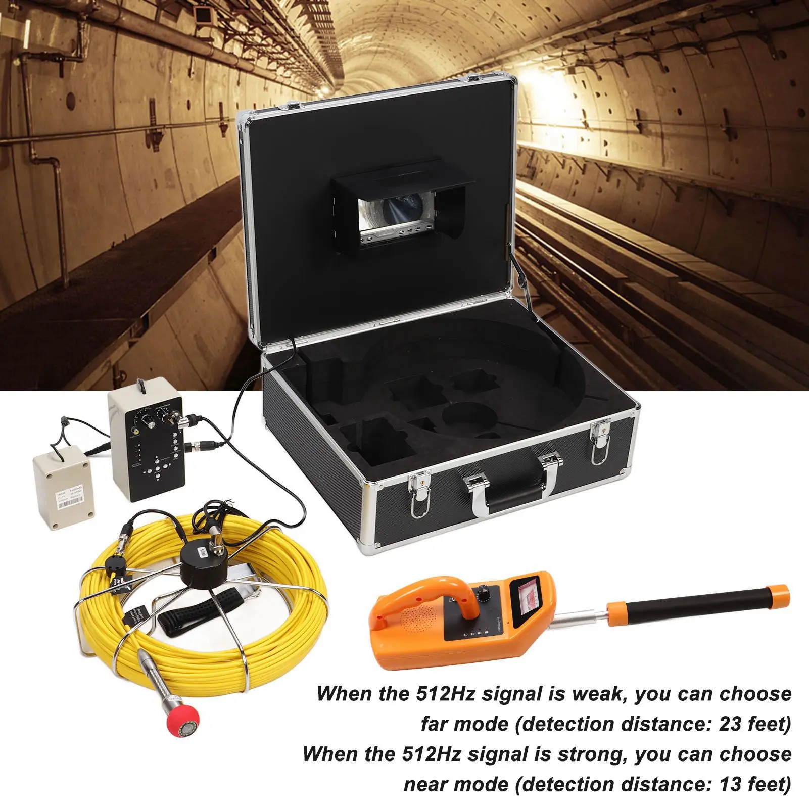 Sewer Camera 7in Color LCD Display IP68 Waterproof DVR Pipeline Inspection Camera with 512Hz Receiver Sewer Inspection Camera
