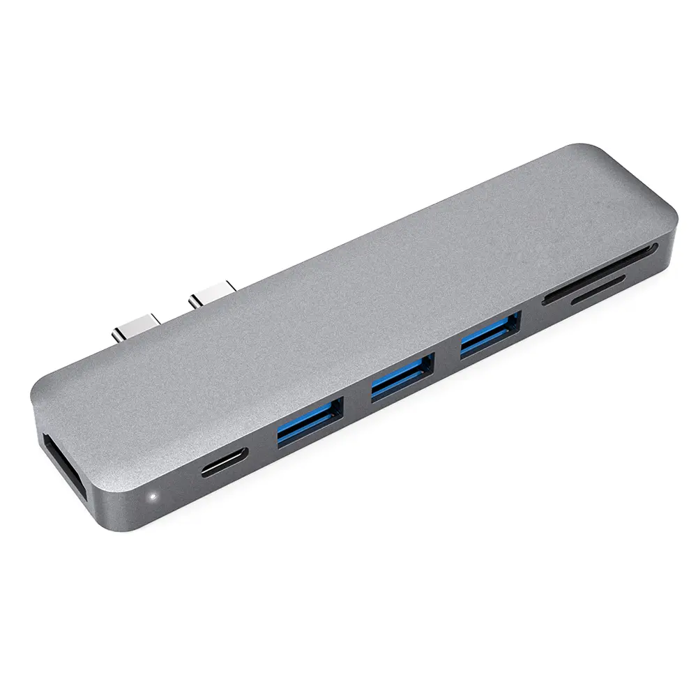 dodocool Aluminum Alloy 7-in-1 Multiport Hub with Dual USB-C Connectors 4K Video HD Output Port SD/TF Card Reader USB 3.1 Type-C