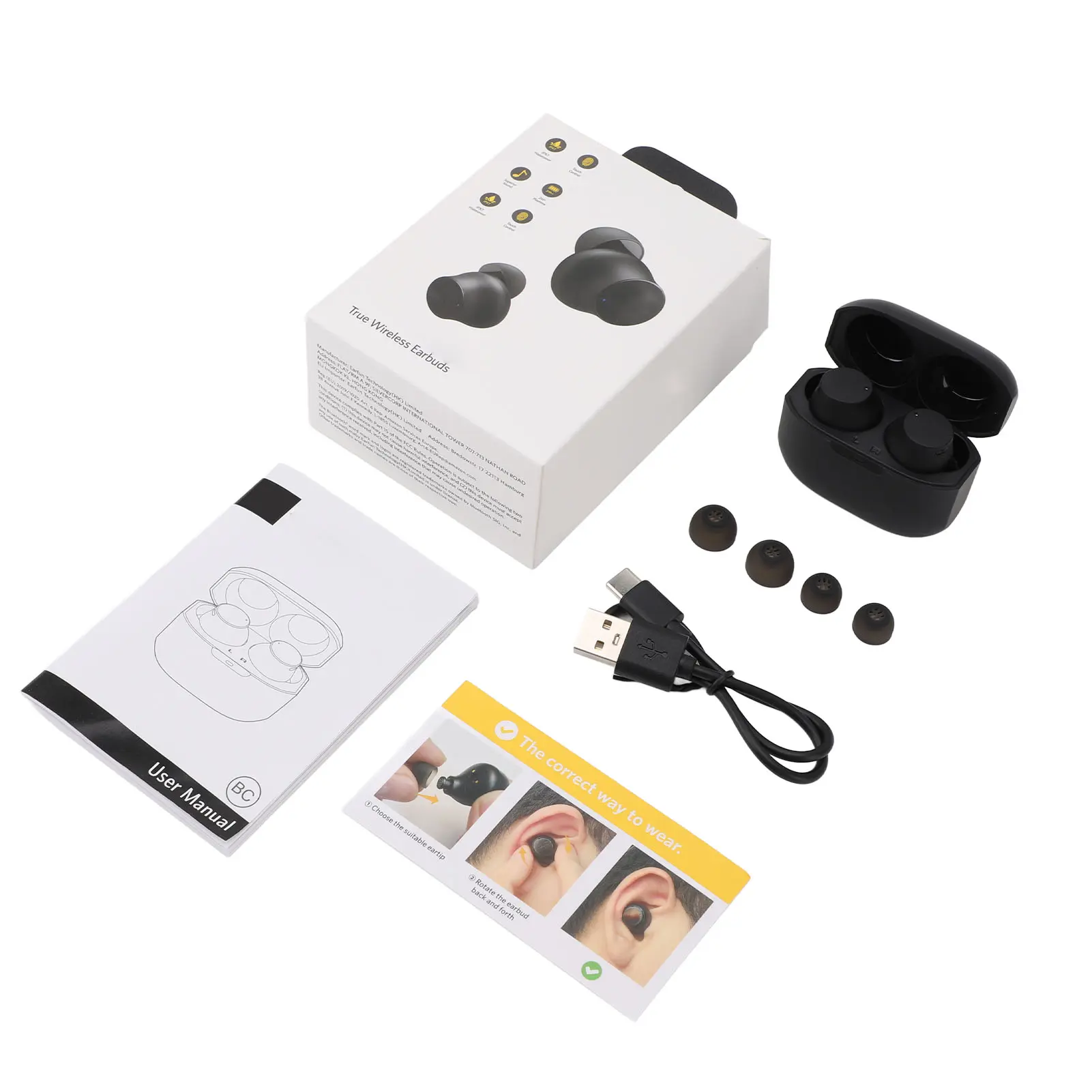 Wireless Earbuds Bluetooth Earphone Compact ABS Comfortable Lightweight 15m Long Range Connection Immersive Sound for Outdoor