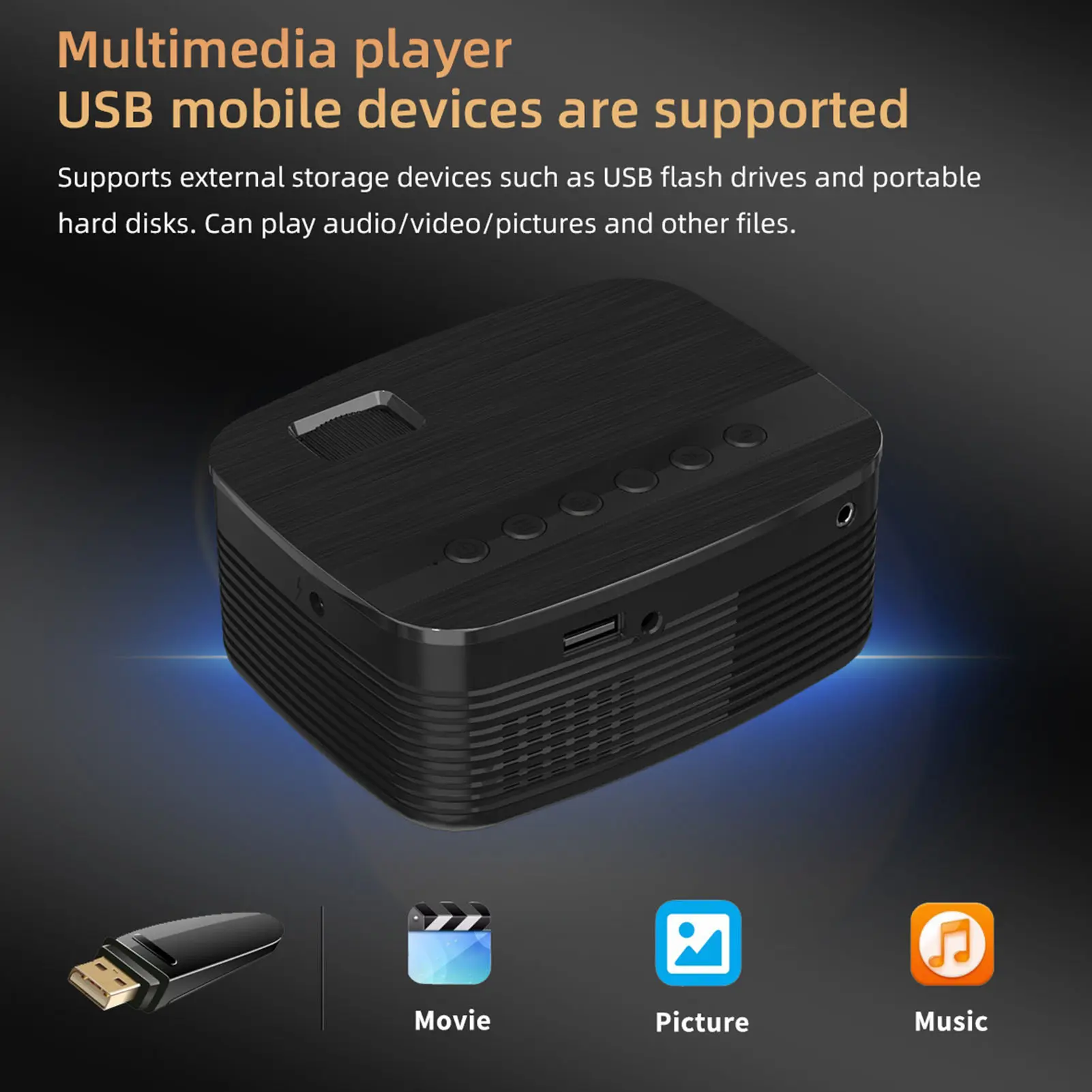Movie Projector  Fan Cooling System 1080P HD 4 Channel LED Light Wireless Fidelity Projector with Remote Control for Indoor