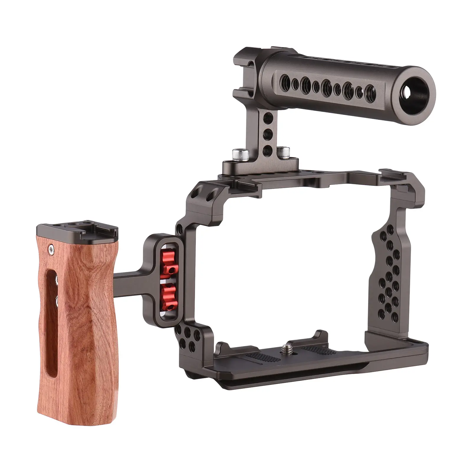 Andoer Aluminum Alloy Camera Cage Kit with Video Rig Top Handle Wooden Grip Replacement for Sony A7R III/ A7 II/ A7III
