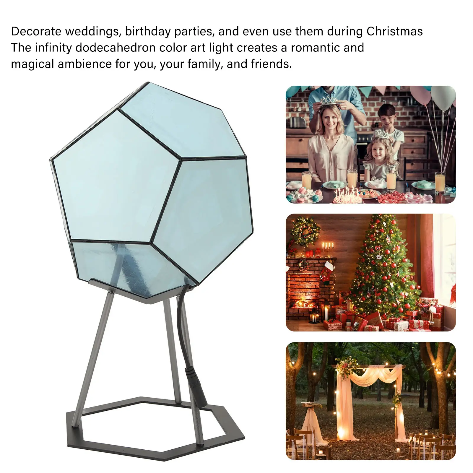 Dodecahedron Gaming Light Unique USB Power Supply Beautiful Infinite Dodecahedron Color Art Light for Bedroom for Bar