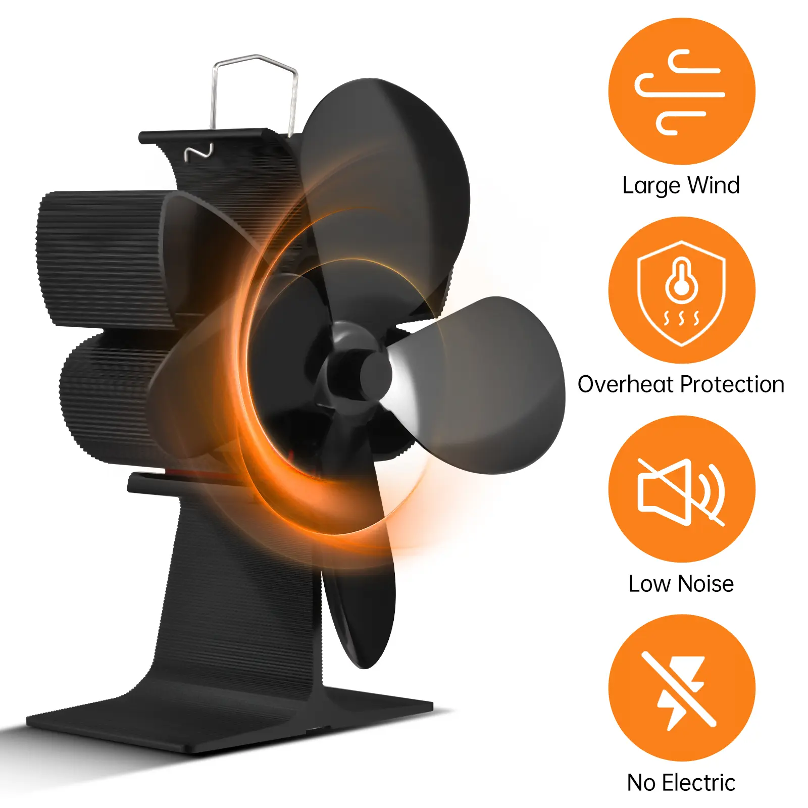 4 Blade Heat Powered Stove Fan with Carrying Handle and Overheating Protection Portable Butterfly Heat Fan Non Electric Eco-Frie