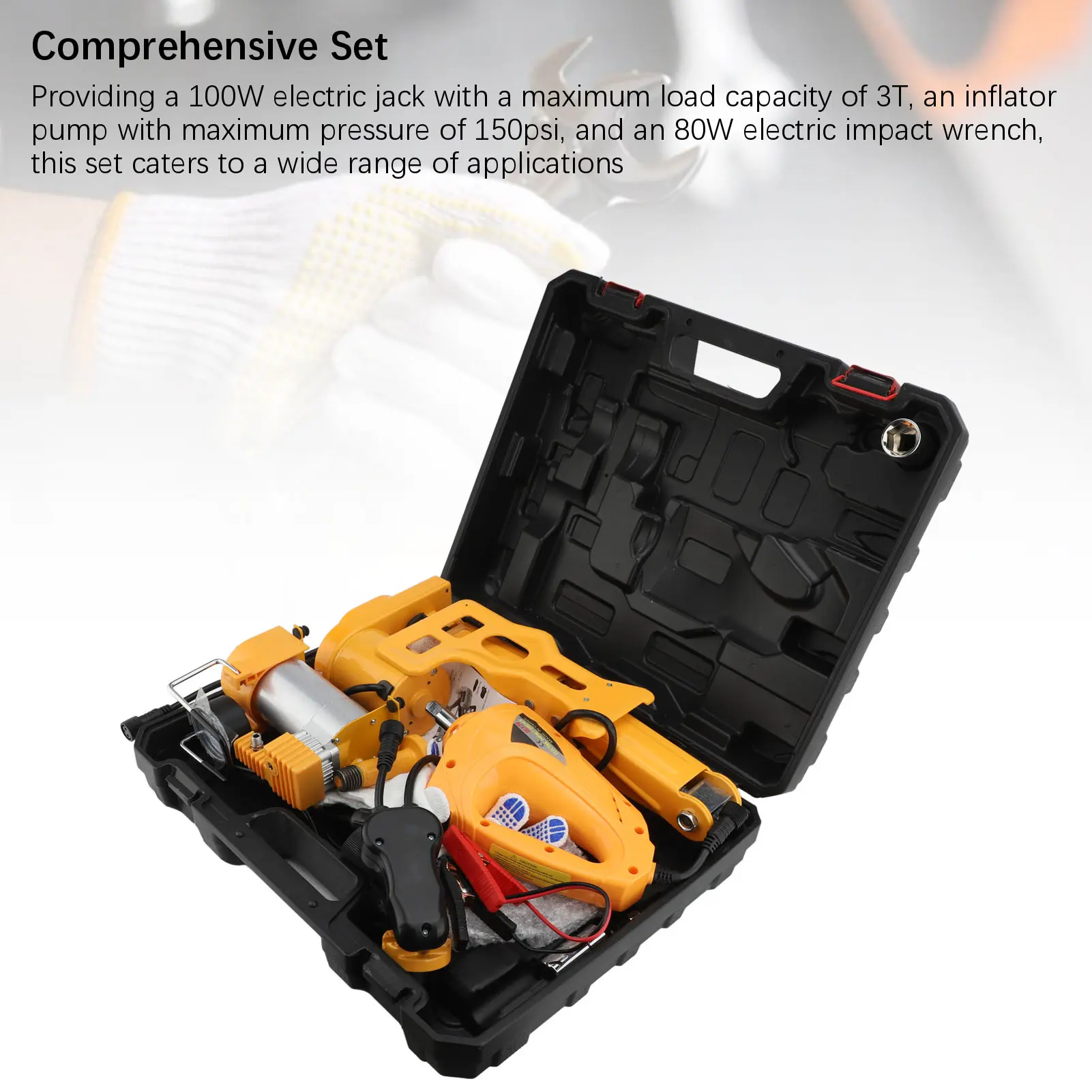 80W  Wrench High Hardness 3T Maximum Load 150PSI Inflator Pump Lifting Jack Set 170-420mm Range for Car Emergency Repair