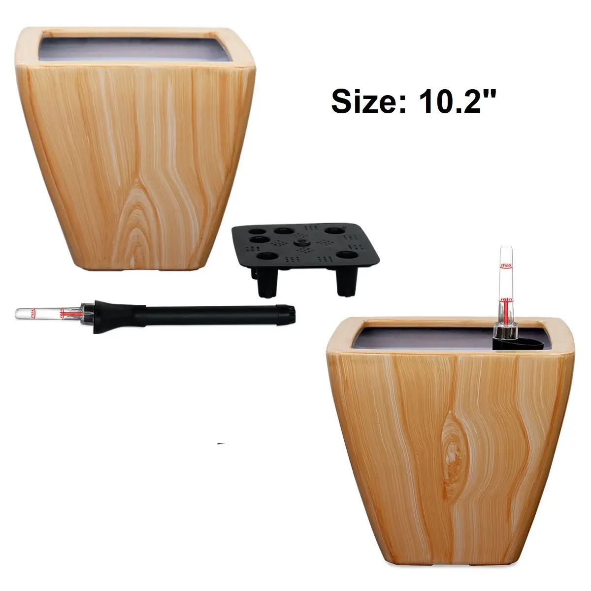 2-Pack 10 in.Dark Wood Plastic Self-watering Planter Pot