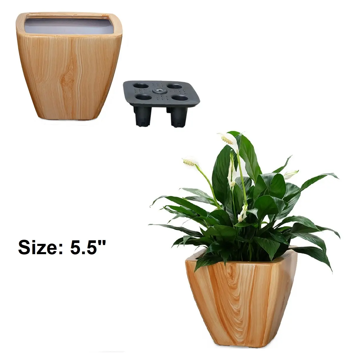 2-Pack 10 in.Dark Wood Plastic Self-watering Planter Pot