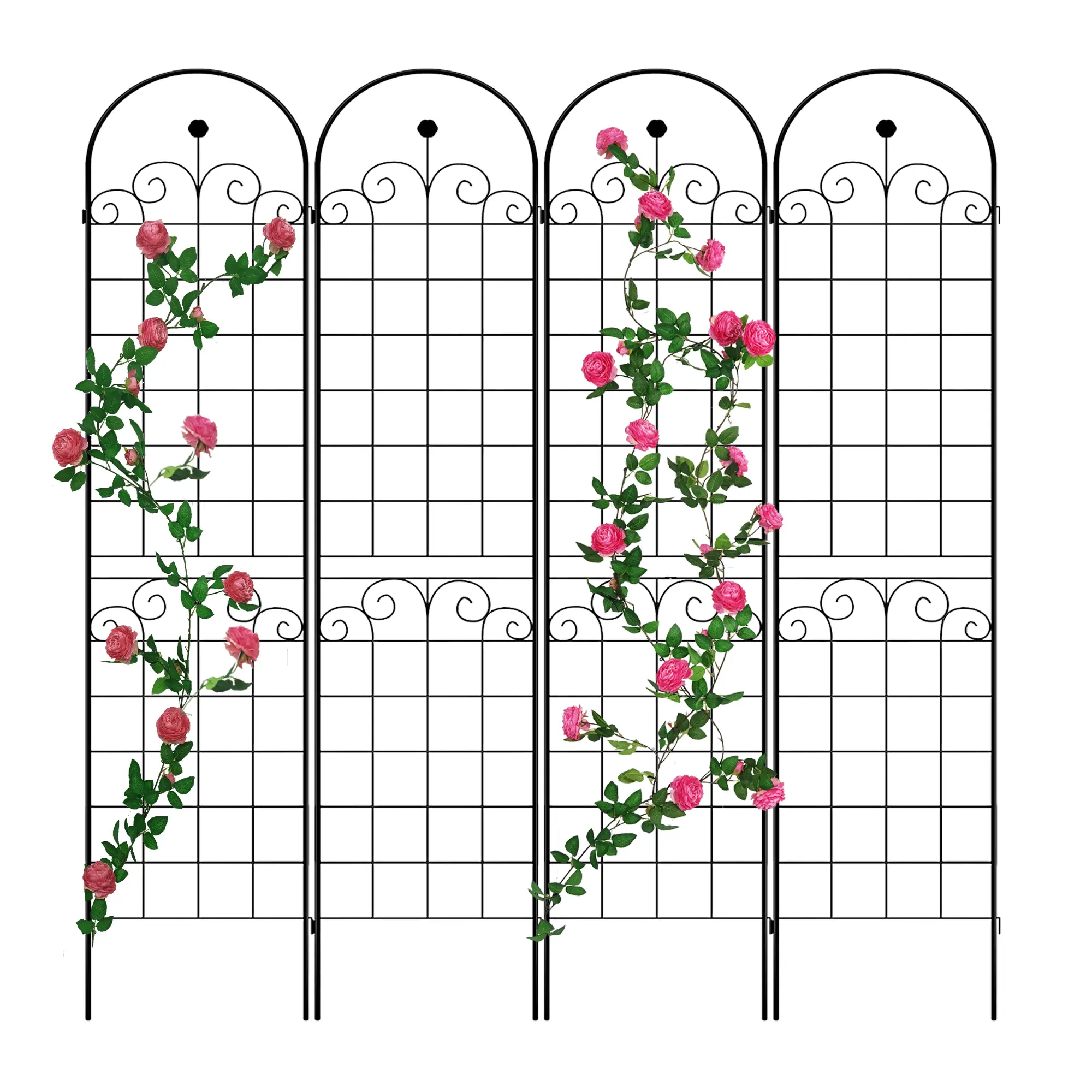 4 Pack Metal Garden Trellis for Climbing Plants Outdoor 86.7'' x 19.7'' Rustproof Plant Support Rose Trellis Netting Trellis Bla