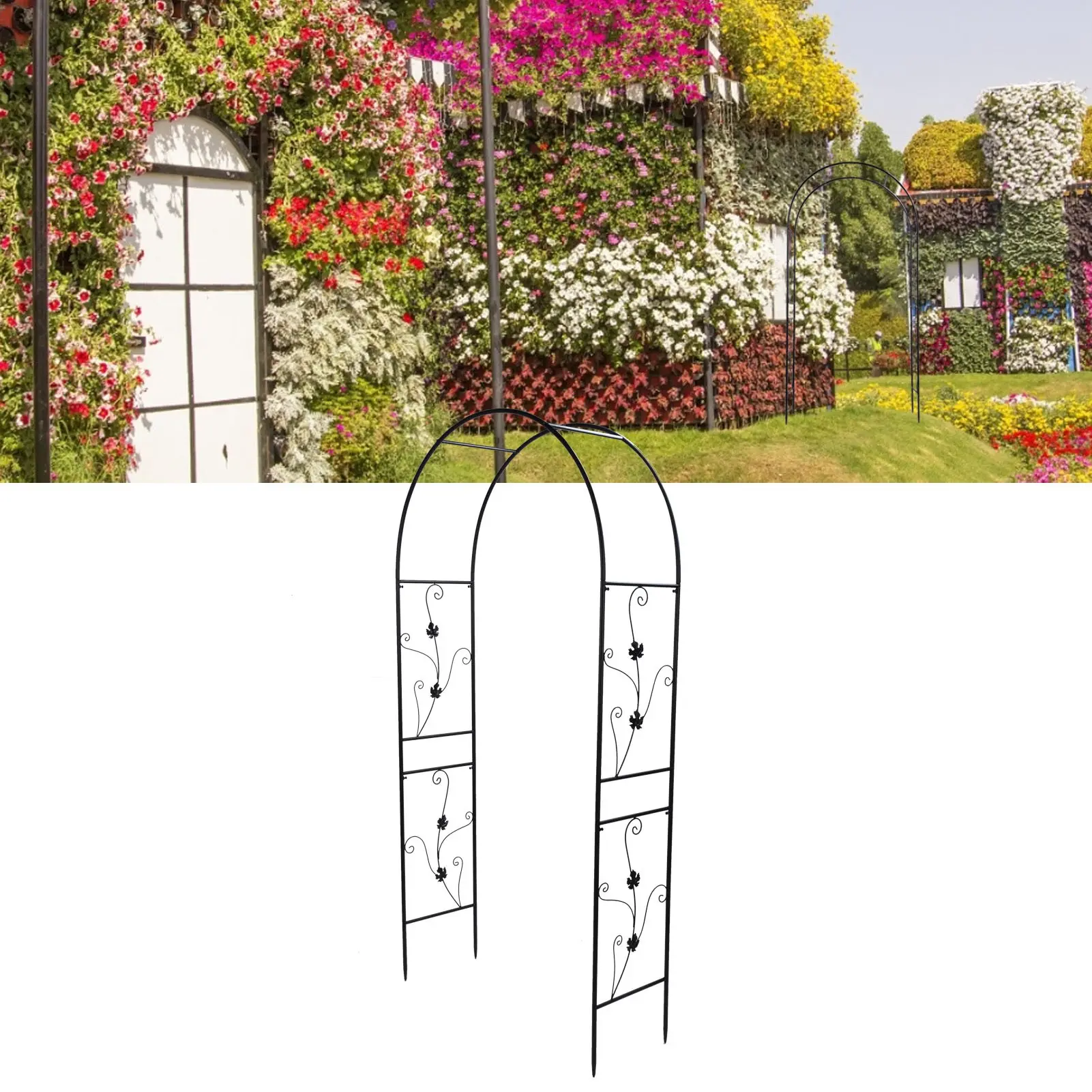Outdoor Garden Arch Plant Climbing Frame Support Rack Lawn Backyard Decoration Black
