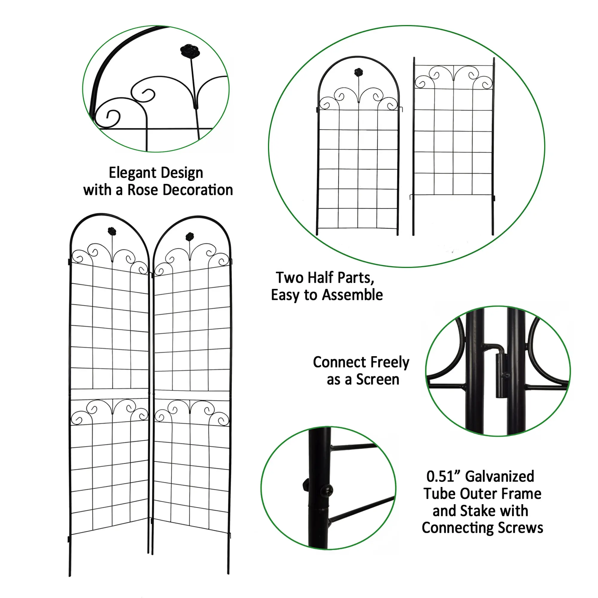 4 Pack Metal Garden Trellis for Climbing Plants Outdoor 86.7'' x 19.7'' Rustproof Plant Support Rose Trellis Netting Trellis Bla