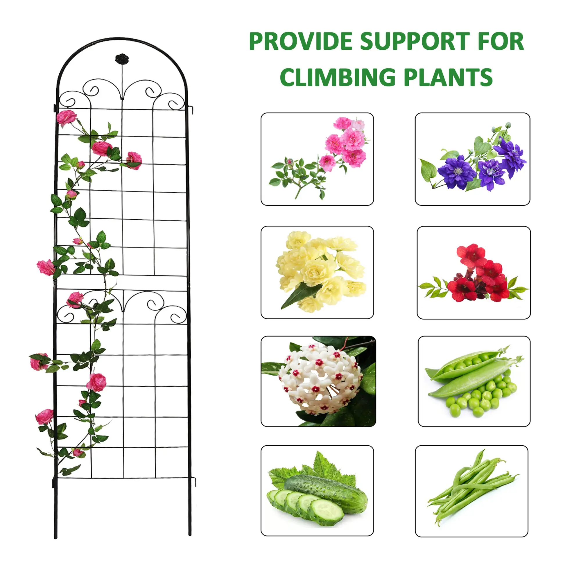 4 Pack Metal Garden Trellis for Climbing Plants Outdoor 86.7'' x 19.7'' Rustproof Plant Support Rose Trellis Netting Trellis Bla