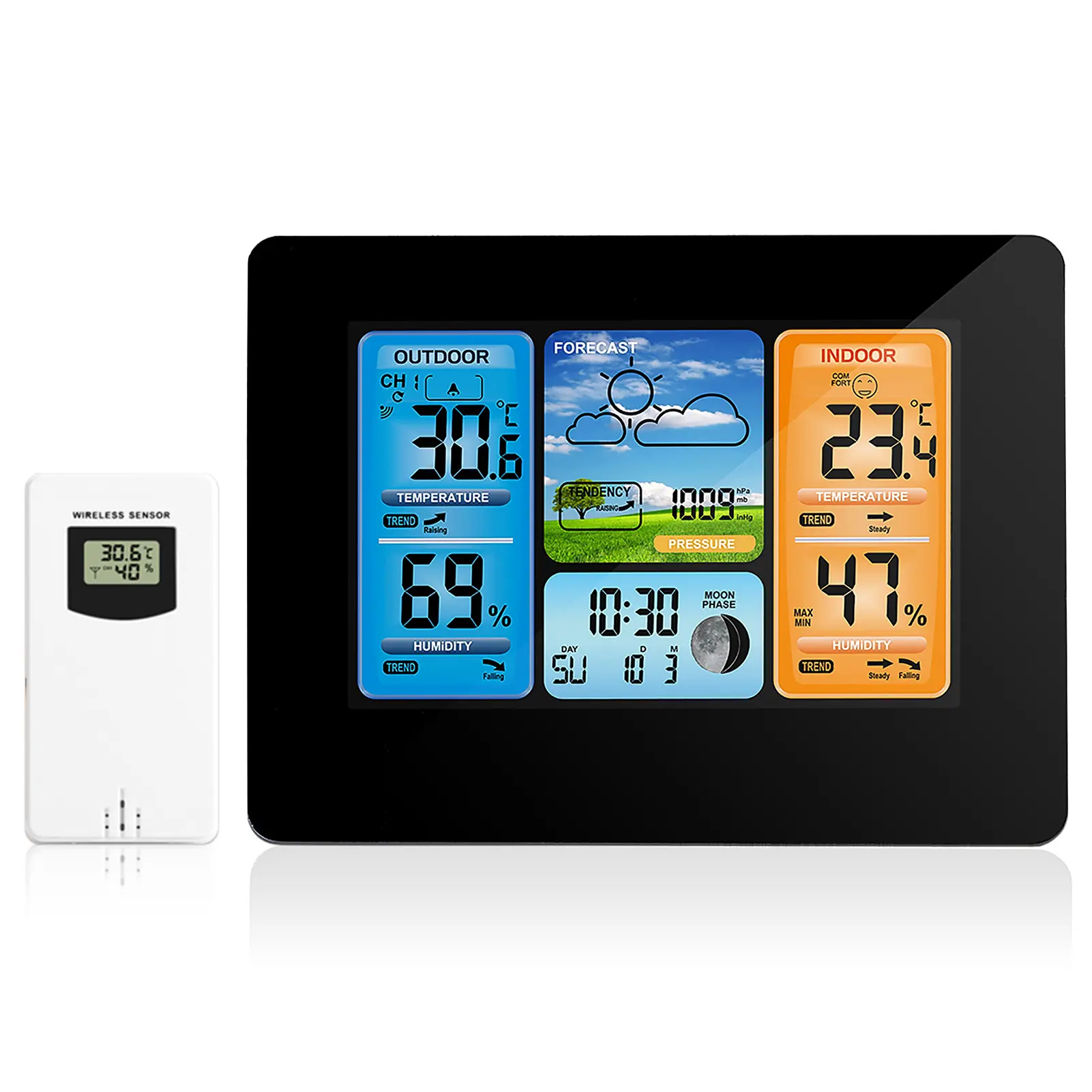 Indoor Outdoor Thermometer Wireless Weather Station with Atomic Clock Temperature Humidity Meter HD Color Display Weather Thermo