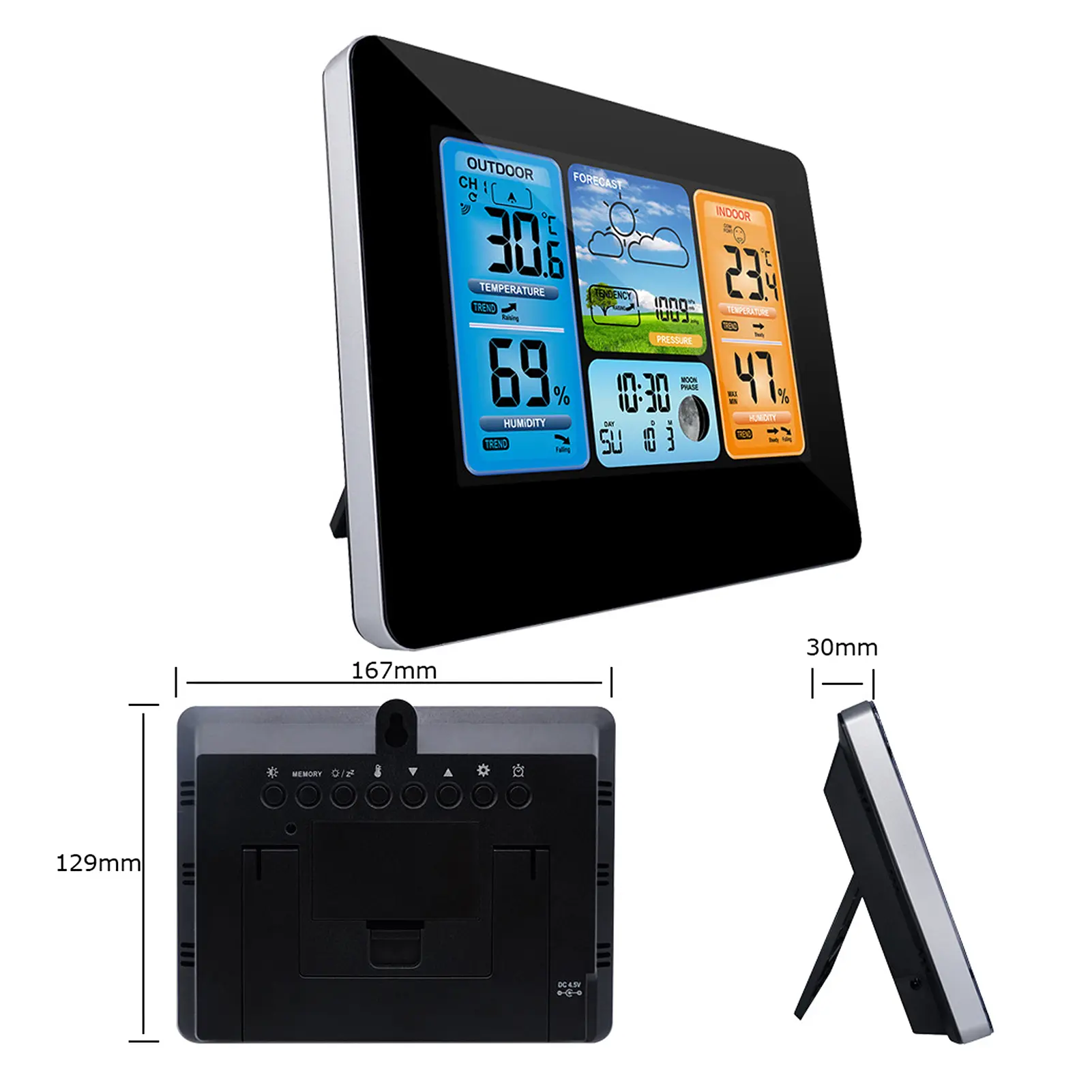 Indoor Outdoor Thermometer Wireless Weather Station with Atomic Clock Temperature Humidity Meter HD Color Display Weather Thermo