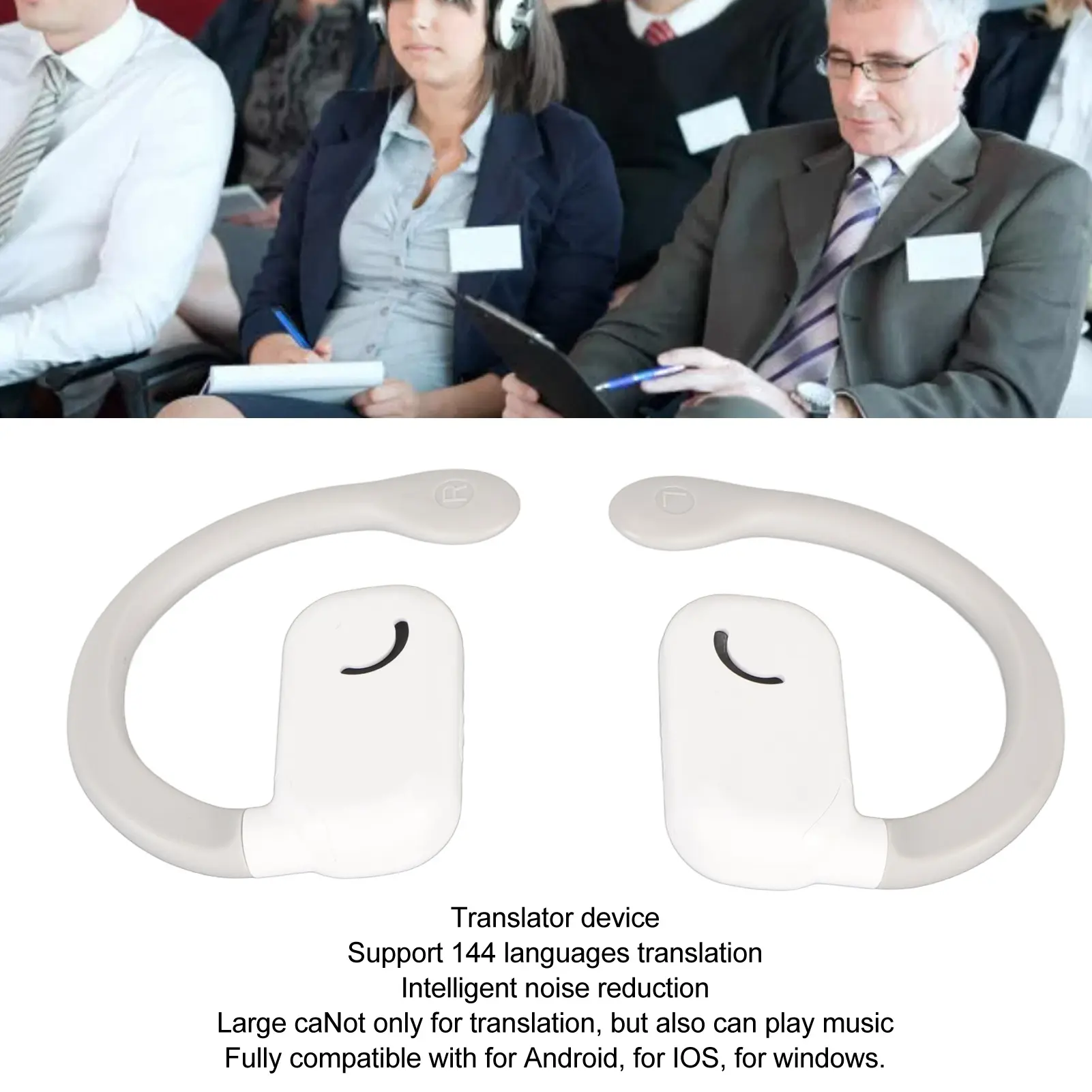 Translator Earphone Multi Purpose 0.2s Translation Speed Language Translator Earbuds 144 Language Online for Android for Music