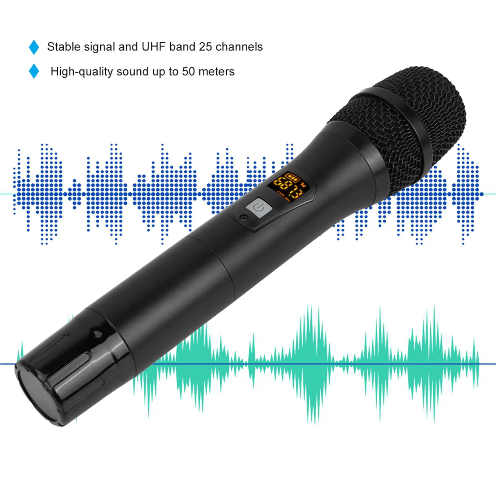 25 Channels Wireless Microphone 25 Channels Black Metal Handheld Wireless Microphone with  Receiver(Built in Battery)