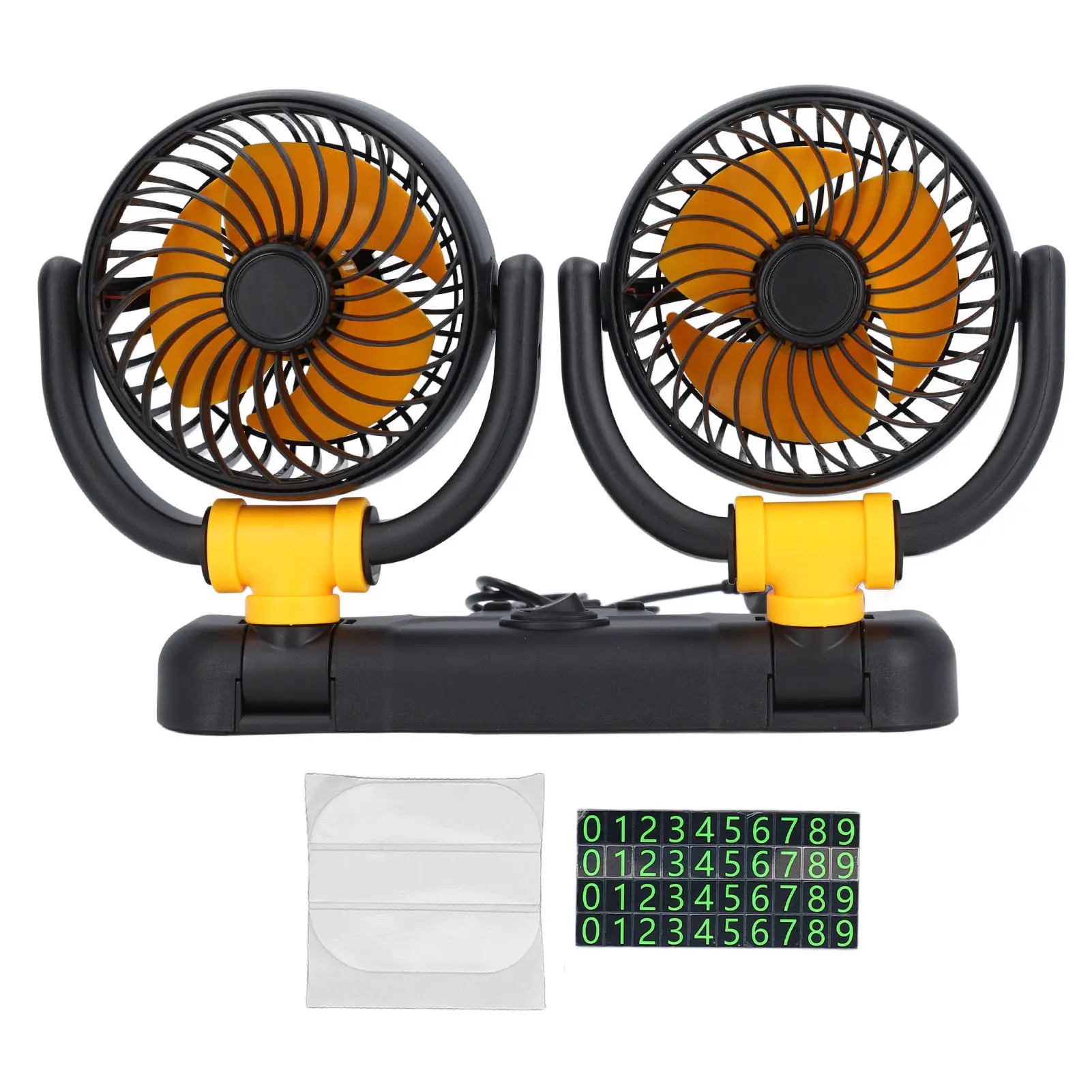 Car Mounted Dual Head Fan 360 Degree Rotation  Brushless Motor Energy Saving Low Noise Dual Head Car Fan 3500rpm for Cooling