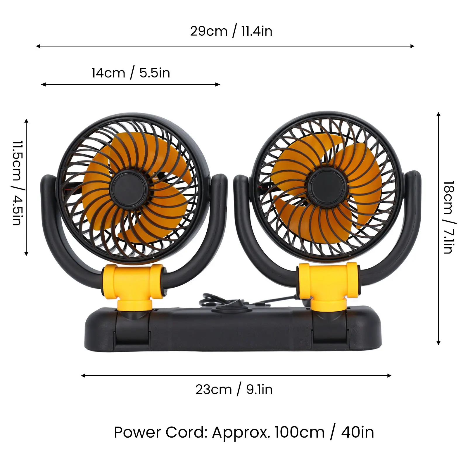 Car Mounted Dual Head Fan 360 Degree Rotation  Brushless Motor Energy Saving Low Noise Dual Head Car Fan 3500rpm for Cooling