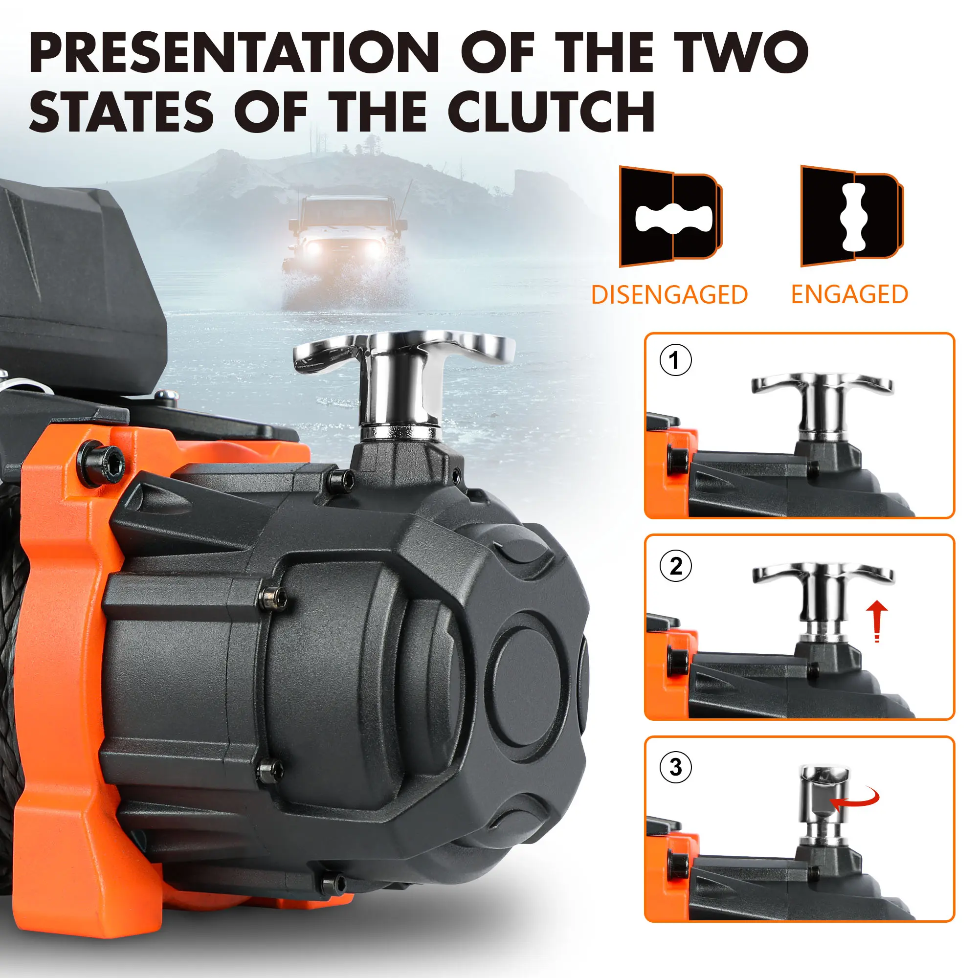 Electric Winch 12V 13500 lb Load Capacity Synthetic Rope Hook Winch Kit Waterproof IP66 Electric Winch with Hawse Fairlead and 2