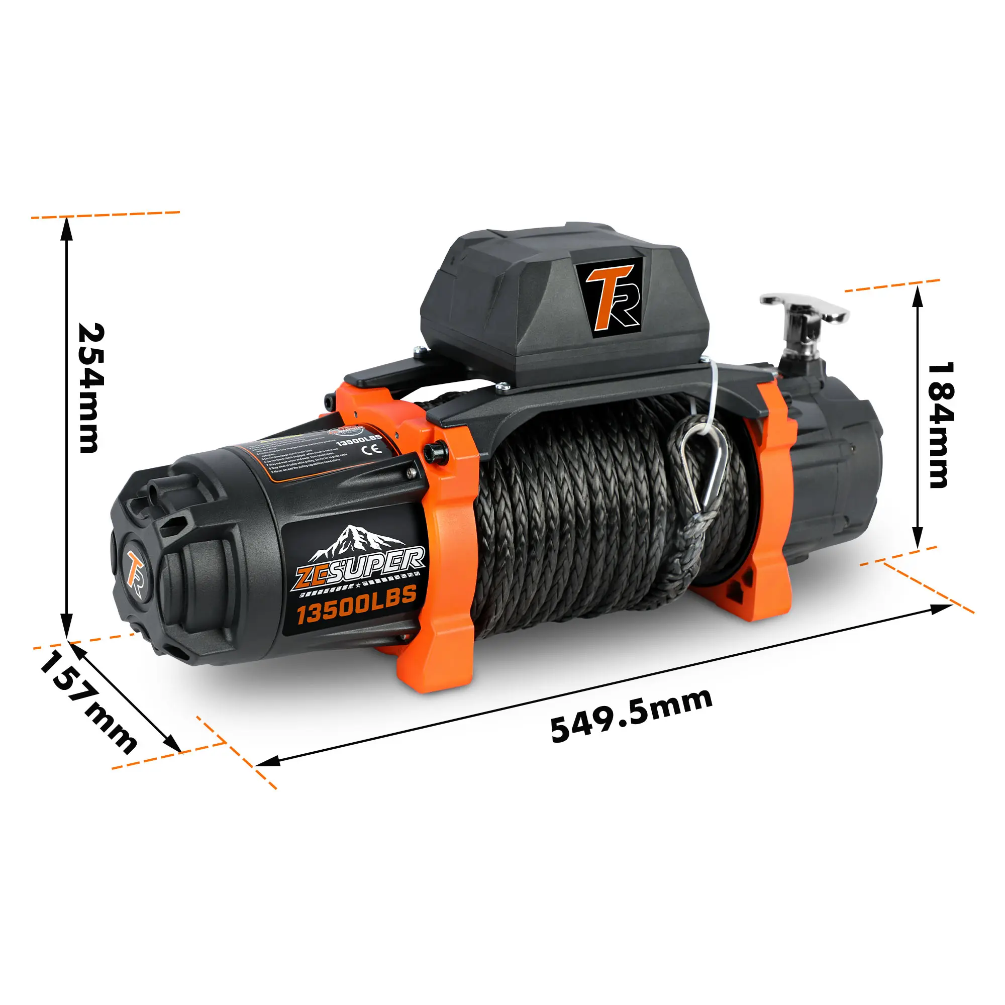 Electric Winch 12V 13500 lb Load Capacity Synthetic Rope Hook Winch Kit Waterproof IP66 Electric Winch with Hawse Fairlead and 2