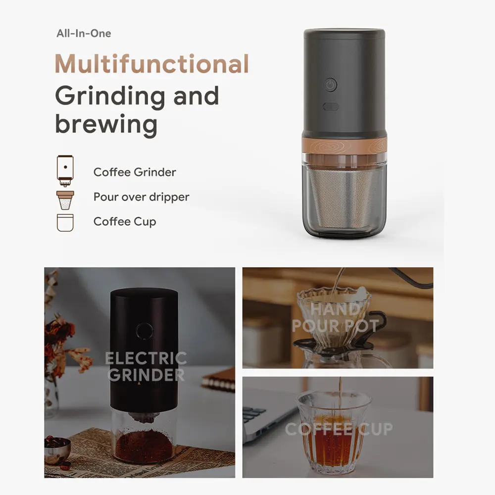 24W Portable Electric Burr Coffee Grinder 25 Gears Adjustable USB Rechargeable Burr Mill Coffee Bean Grinder with Stainless Stee