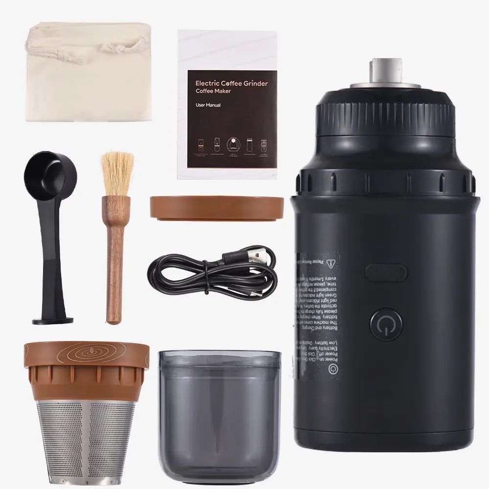 24W Portable Electric Burr Coffee Grinder 25 Gears Adjustable USB Rechargeable Burr Mill Coffee Bean Grinder with Stainless Stee