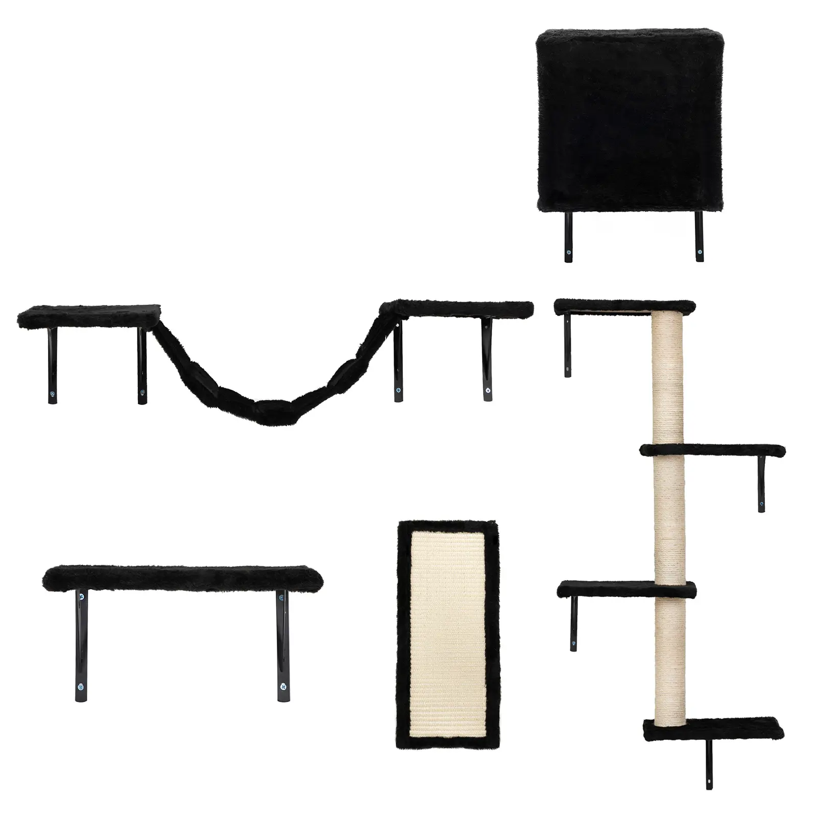 Cat Wall Shelves, Wall-Mounted Cat Climber Set of 5, Floating Cat Perches, Cat Furniture, Black