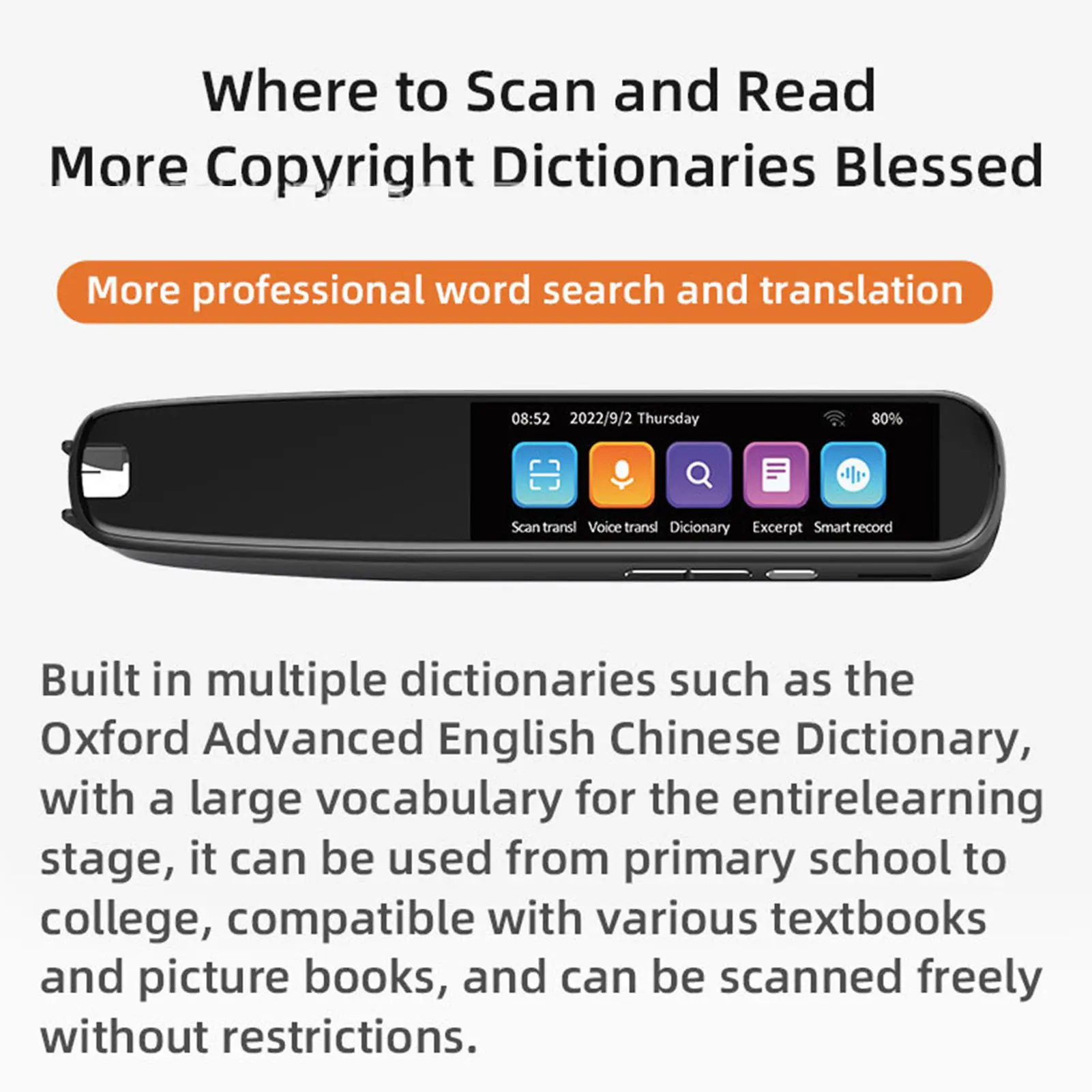 2.99in Scanning Translation Pen 2MP Smart HD WiFi 131 Language Translator Device Dictionary Pen for Language Learners Pen Reader