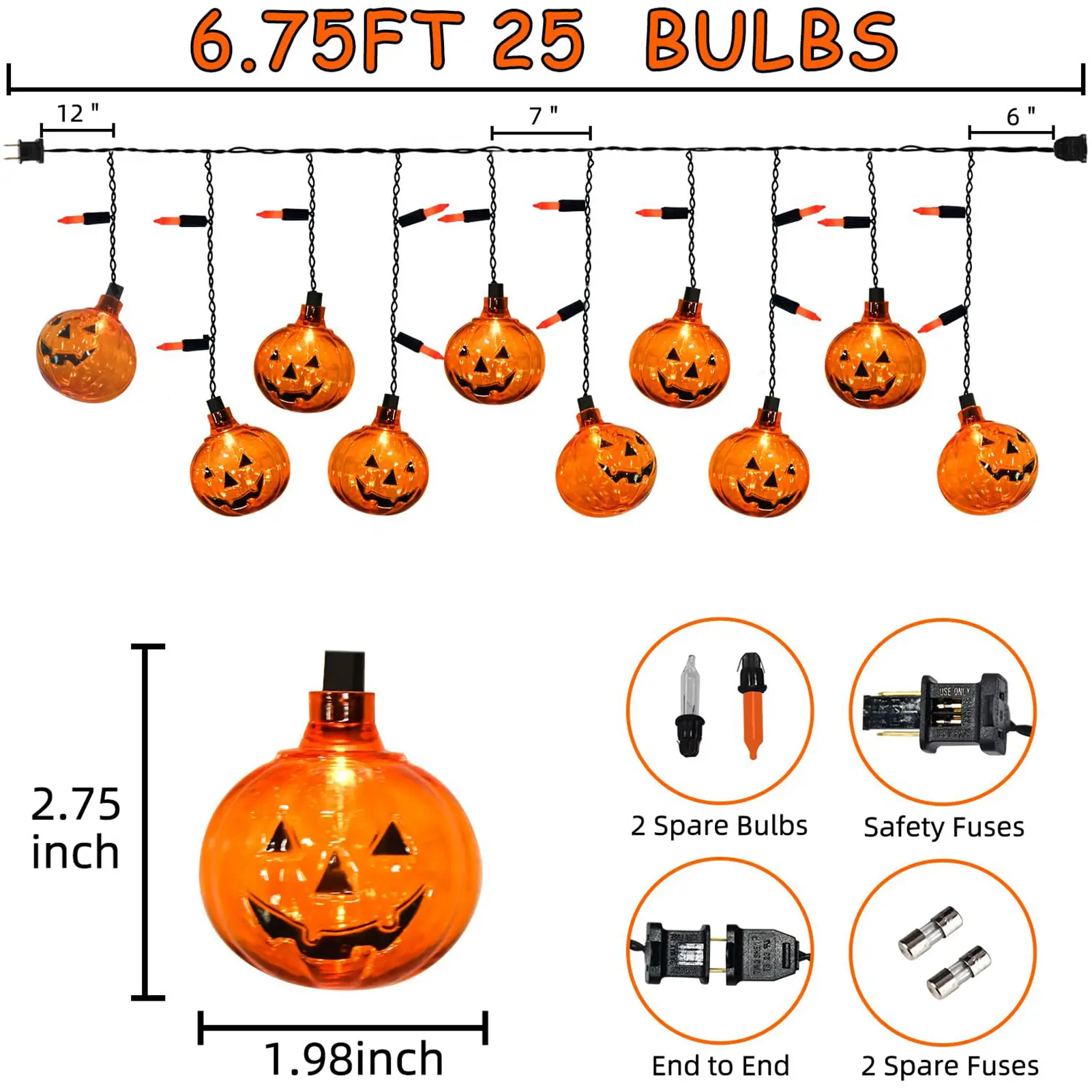 All Saints' Day 8.5FT Pumpkin String Lights with 10 Smiling Jack O Lantern Pumpkin Lights Party Lights for Outdoors & Indoors Ya