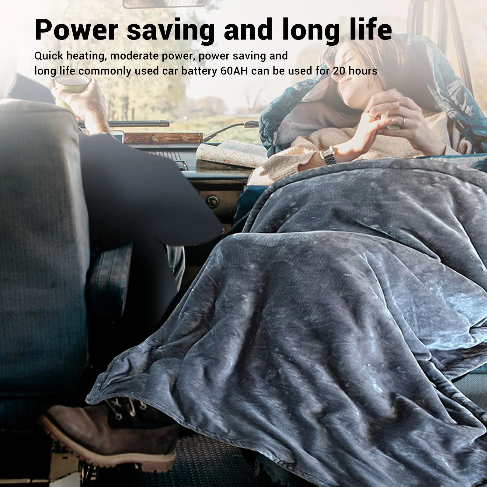 Car Heating Blanket Flannel Portable Breathable Electric Blanket for Car Fast Heating Soft Warm 12 Volt 48W for Camping