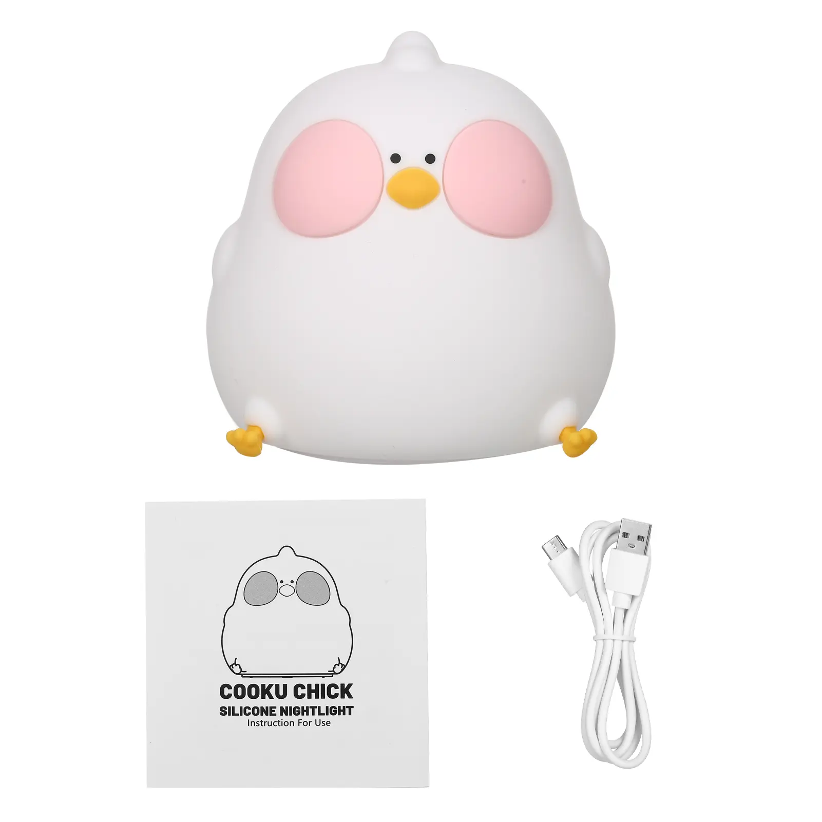 RGB Changing Nightlight Cute Chicken Night Light Silicone Chick Bedside Nursery Lamp Dimmable Rechargeable Tap Control for Baby