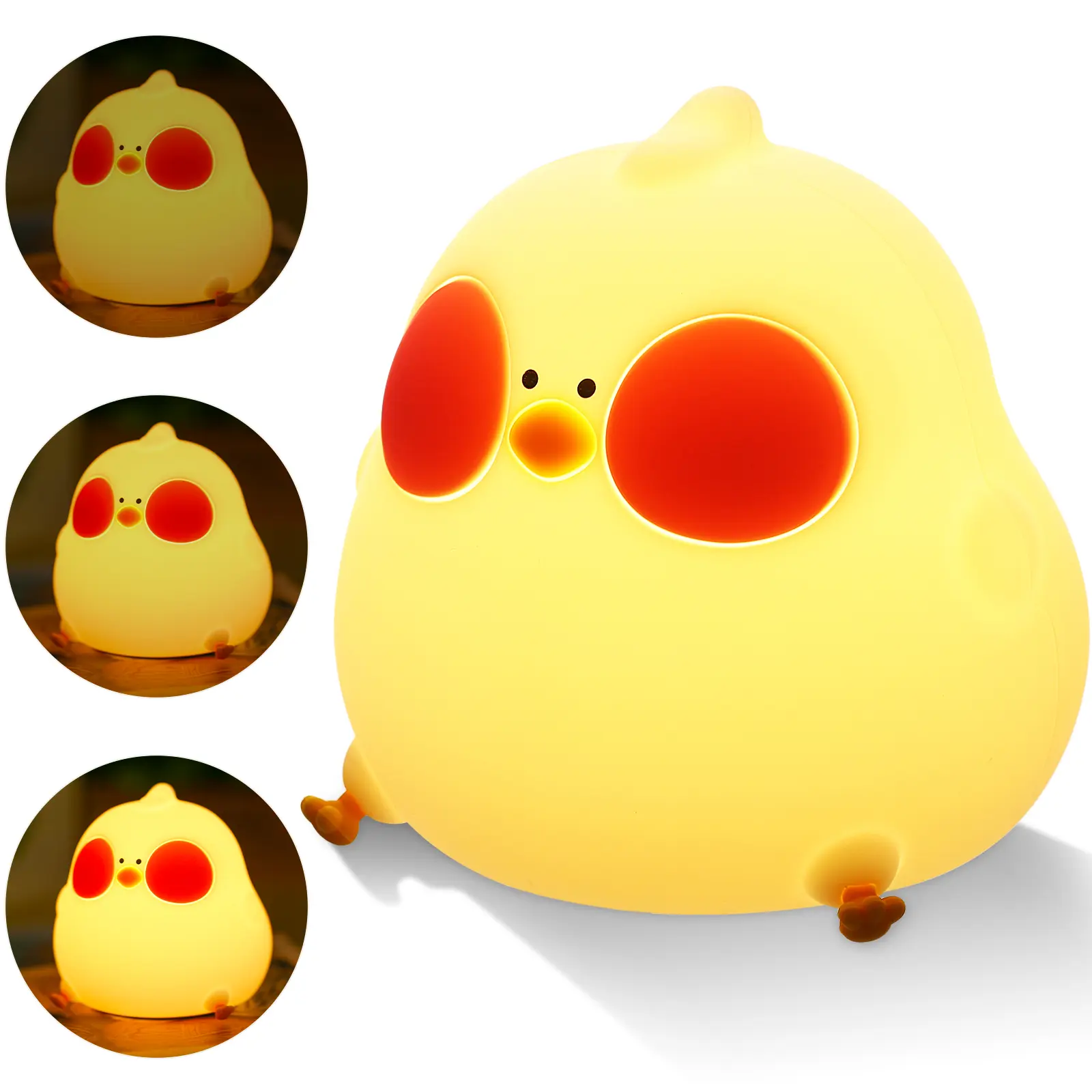 RGB Changing Nightlight Cute Chicken Night Light Silicone Chick Bedside Nursery Lamp Dimmable Rechargeable Tap Control for Baby