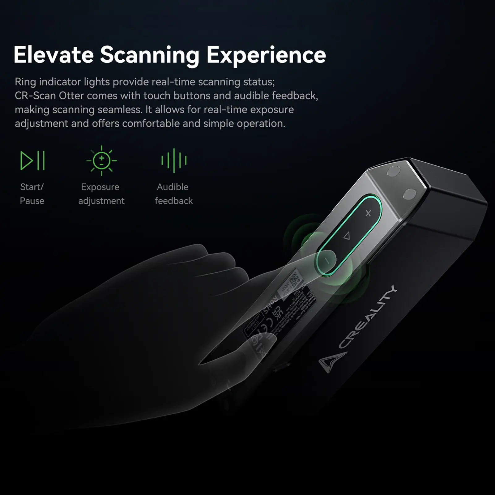 Creality 3D Scanner Otter for 3D Printing Reverse Engineering Handheld Scanner with 0.02mm Accuracy Anti-Shake Tracking Up to 20