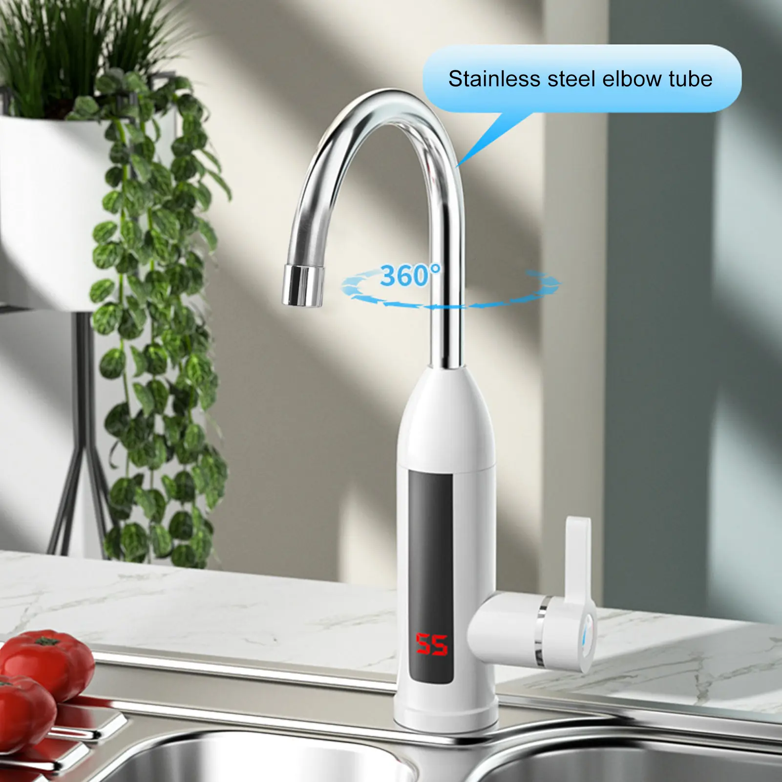 Instant Water Heater Faucet 3000W Instant Water Heater Faucet IPX4 ABS Tankless Stainless Steel Kitchen Heating Tap for Home