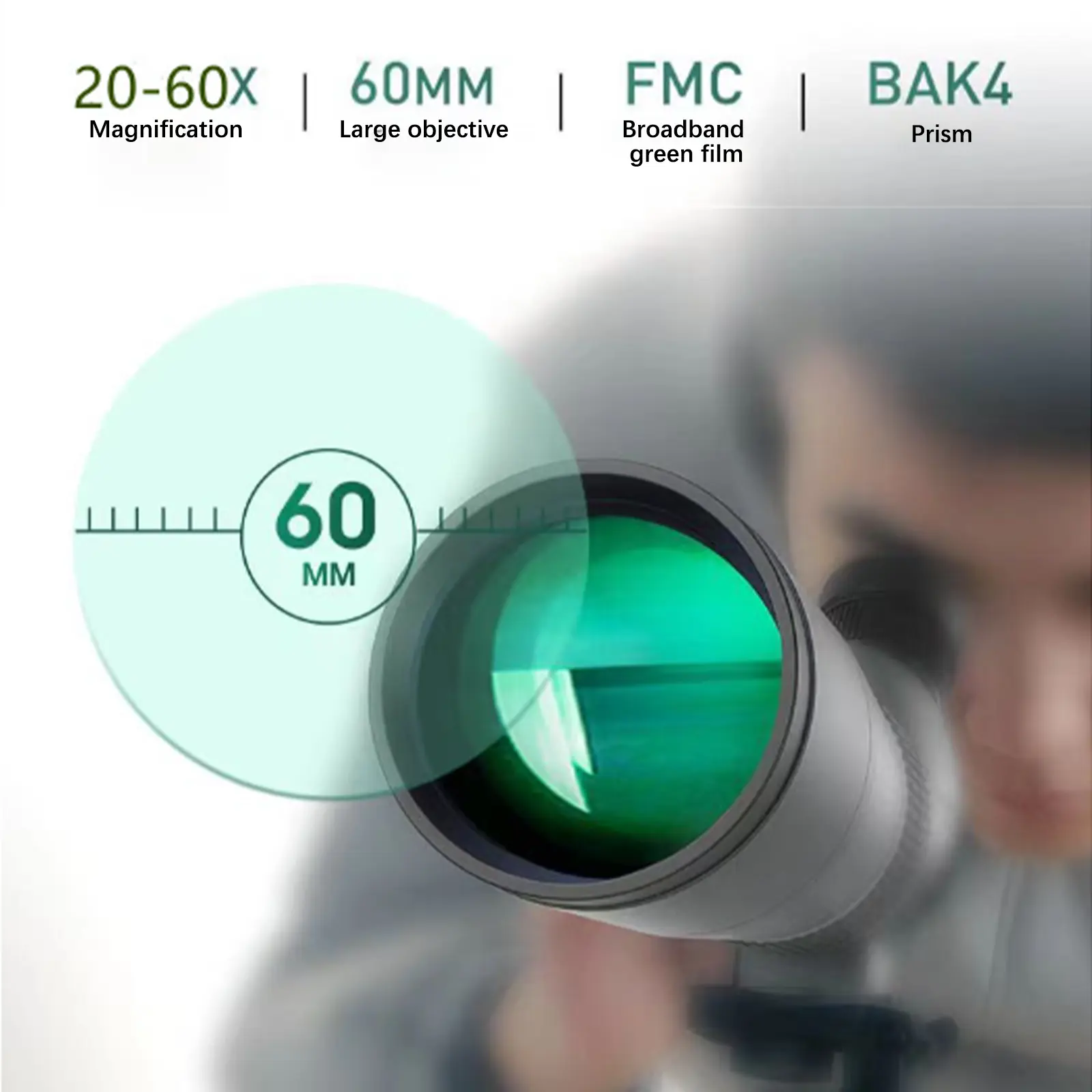 20-60X60 variable magnification 45 ° angled bird watching scope high-definition green film high magnification low light night