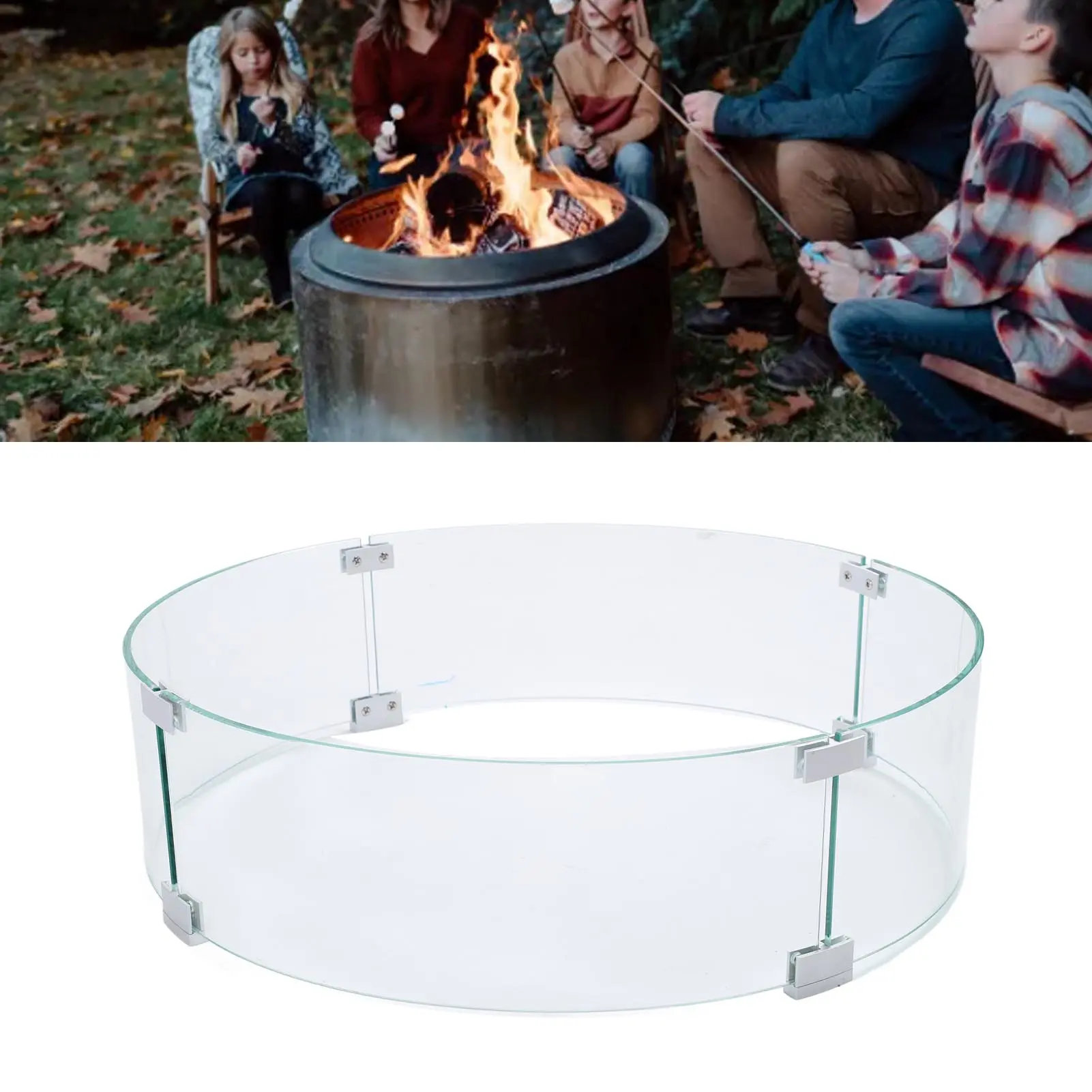 Round Fire Pit Wind Guard Tempered Glass Windscreen Clear Flame  650mm Diameter 6mm Thickness Tempered Glass Flame