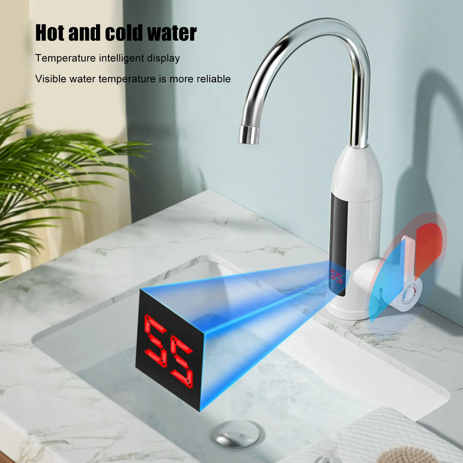 Instant Water Heater Faucet 3000W Instant Water Heater Faucet IPX4 ABS Tankless Stainless Steel Kitchen Heating Tap for Home