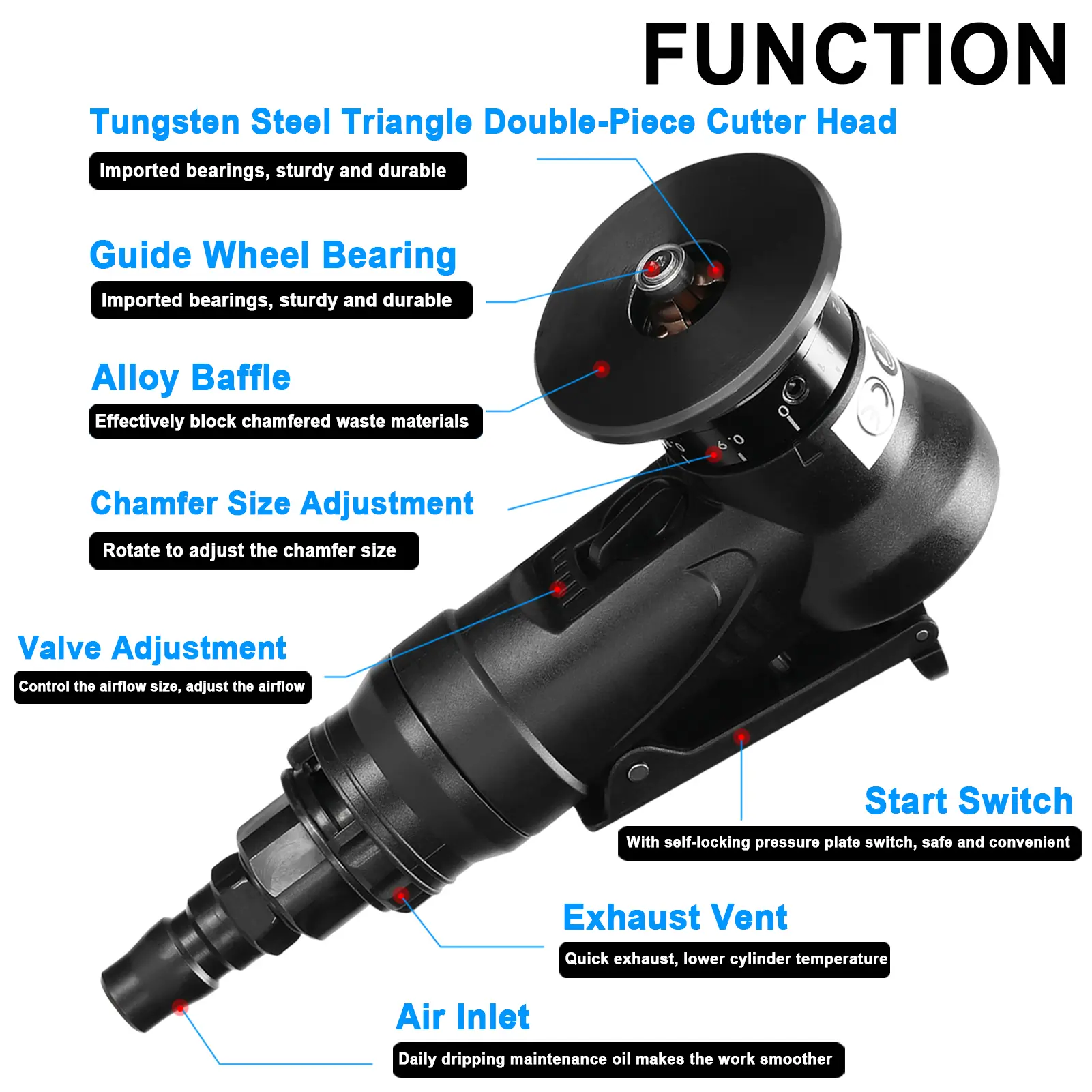 Pneumatic Chamfering Machine Carpenter Chamfering Tool Portable Handheld Grind Tool Metal Wood Acrylic Deburring Beveling Trimmi