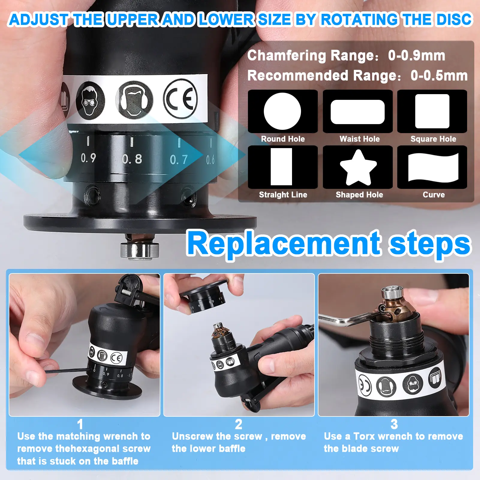 Pneumatic Chamfering Machine Carpenter Chamfering Tool Portable Handheld Grind Tool Metal Wood Acrylic Deburring Beveling Trimmi