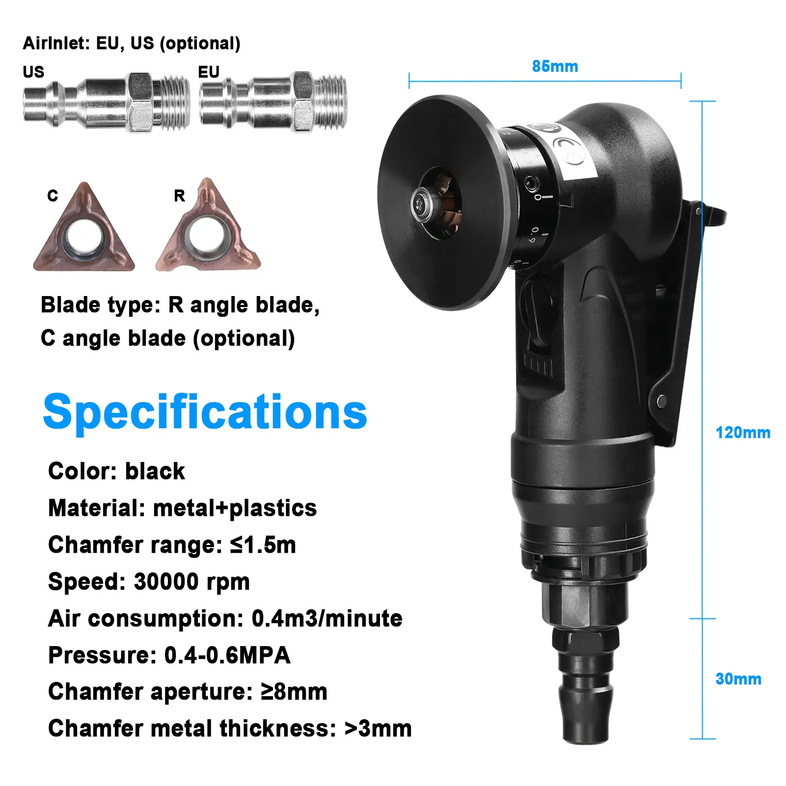 Pneumatic Chamfering Machine Carpenter Chamfering Tool Portable Handheld Grind Tool Metal Wood Acrylic Deburring Beveling Trimmi