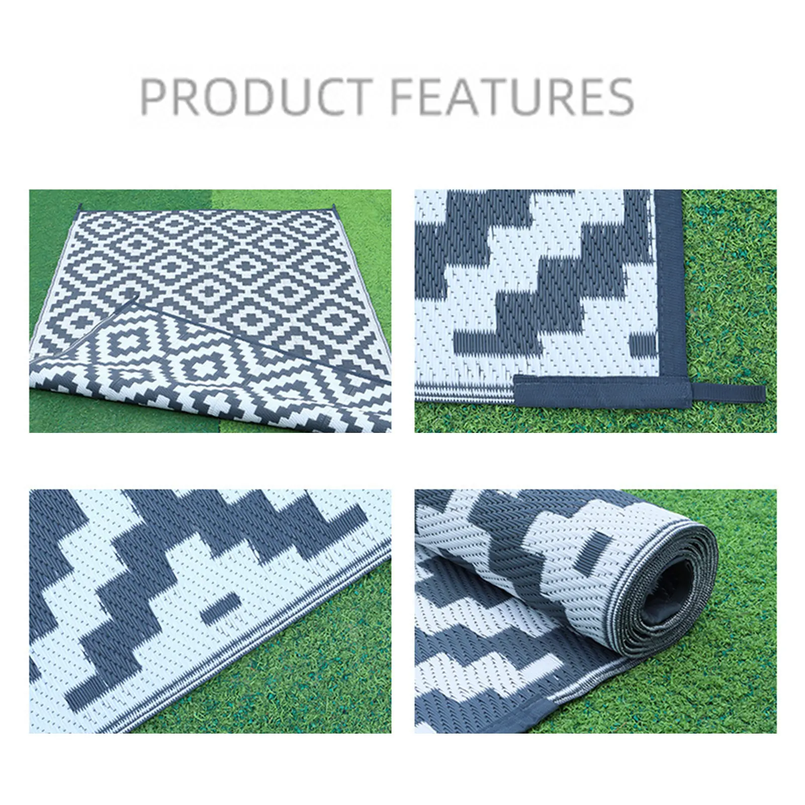 Beach Mat Beach Mat Portable Folding Plastic Beach Mat for Outdoor Picnic Camping Gray White Folding Beach Mat Woven Plastic Mat