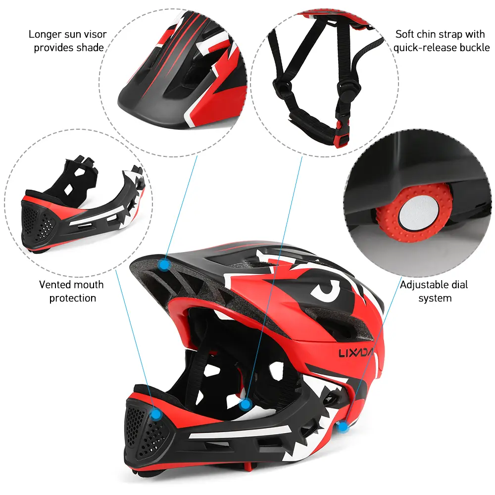 Lixada Motorcycle Children Helmet Kids Detachable Full Face Helmet Children Sports Safety Helmet for Cycling Skateboarding