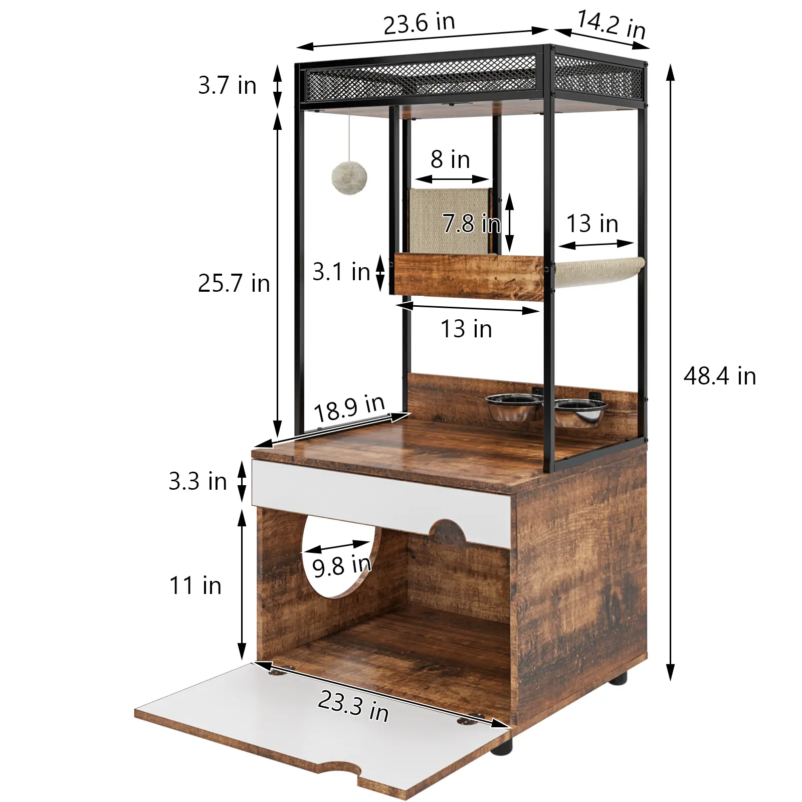 Hidden Cat Litter Box Enclosures with Cat Tree Tower, Cat Furniture with Scratching Pads and Large Storage Space, Industrial Cat