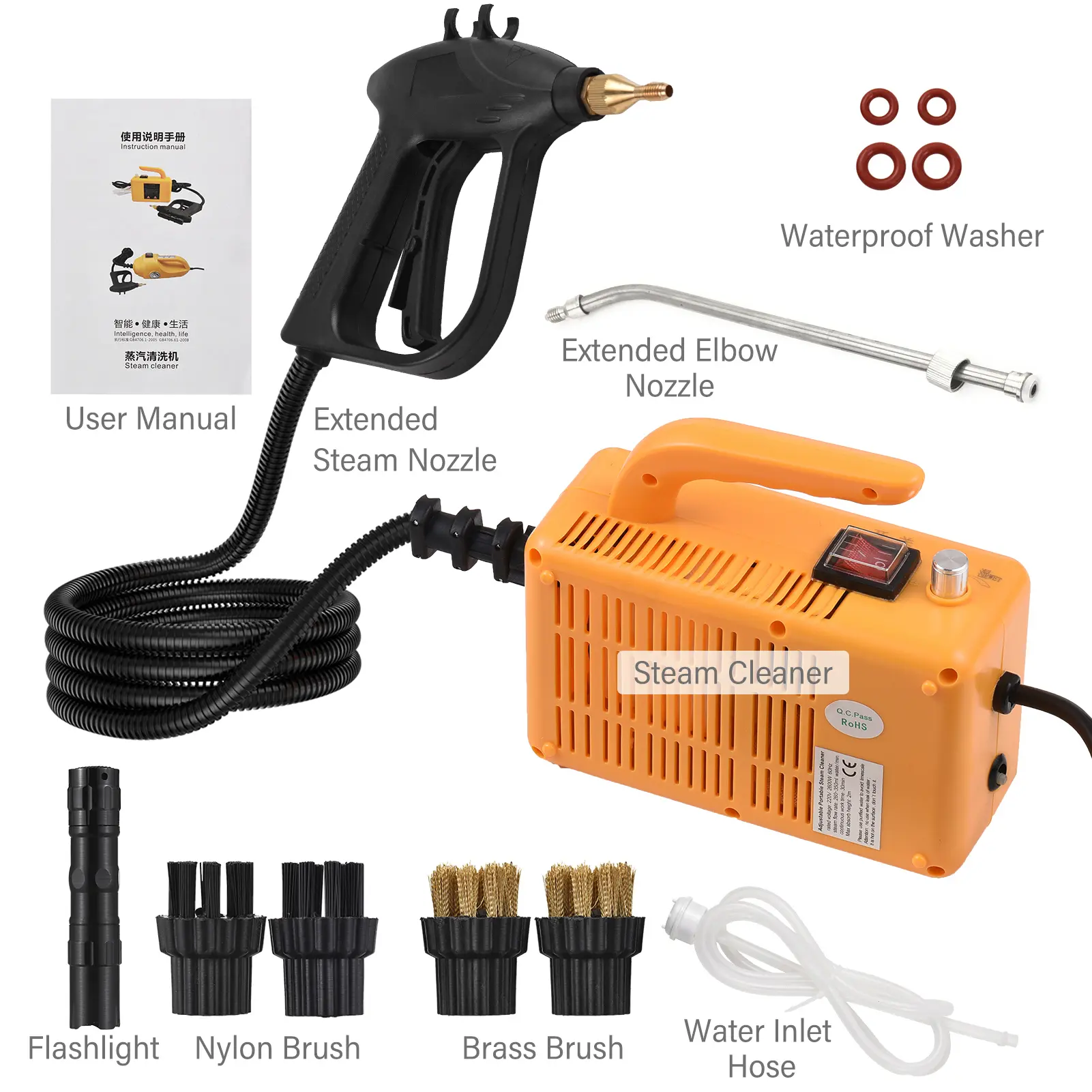 1700W Portable Steam Cleaner High Temperature Pressurized Handheld Self-control Steam Cleaning Machine With Extension Tube Brush