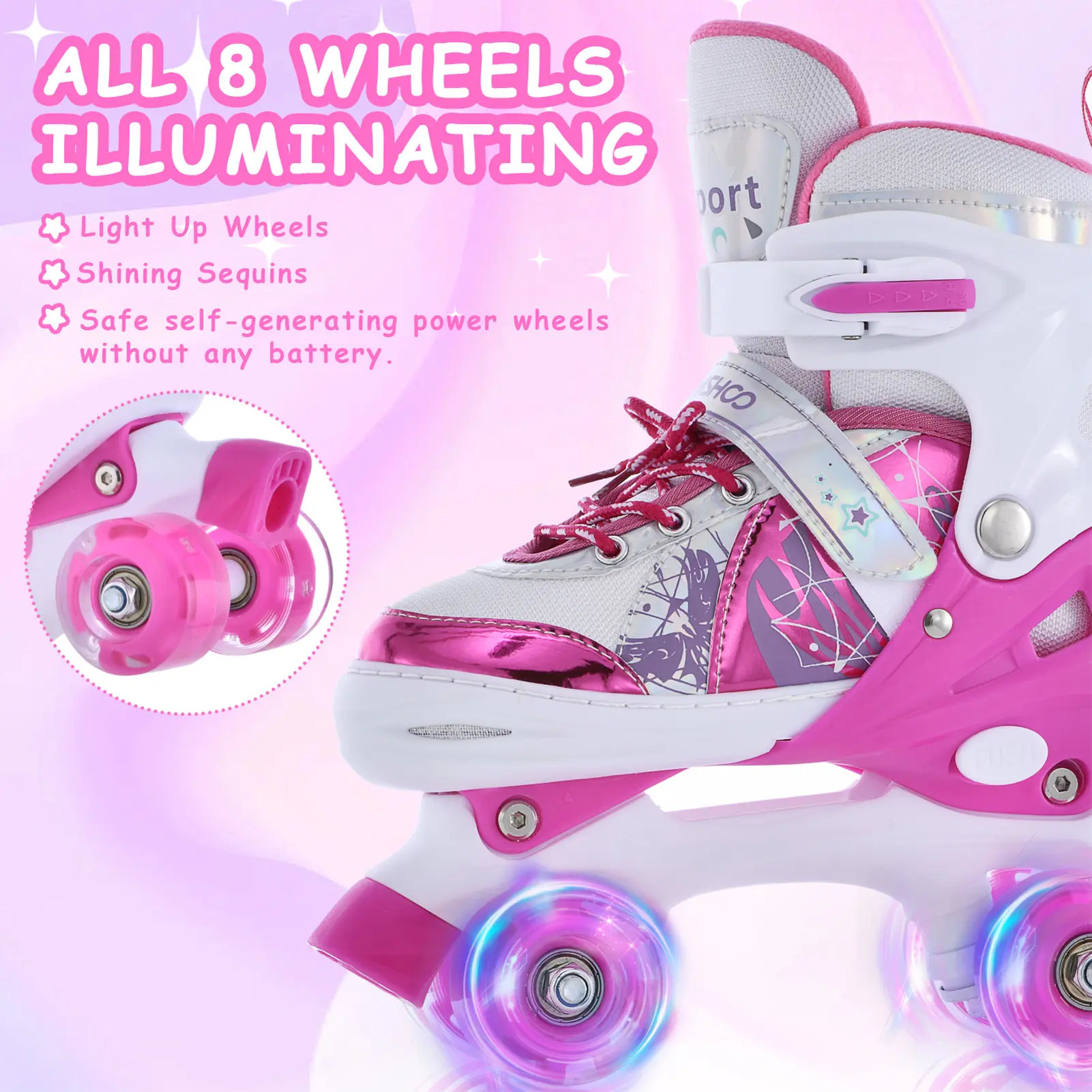 Roller Skates for Kids 4 Size for Children of Different Ages Adjustable Light Up LED Luminous Wheels Girls Roller Skates