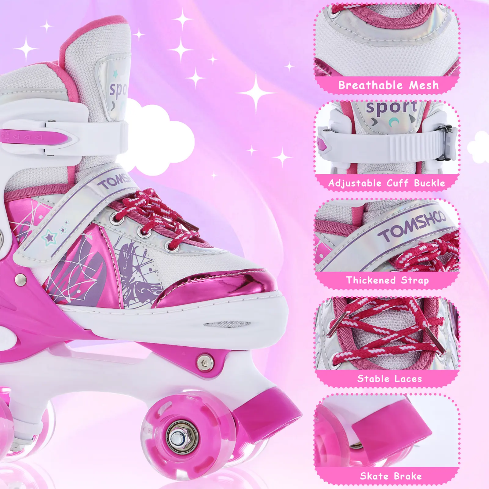 Roller Skates for Kids 4 Size for Children of Different Ages Adjustable Light Up LED Luminous Wheels Girls Roller Skates