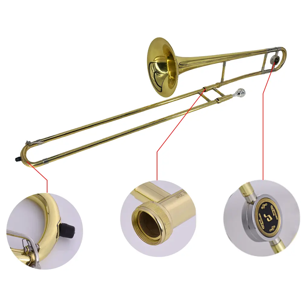Brass Gold Lacquer Silver Trumpet Alto Trombone Brass Bb Tone B Flat Wind Instrument with Cupronickel Mouthpiece